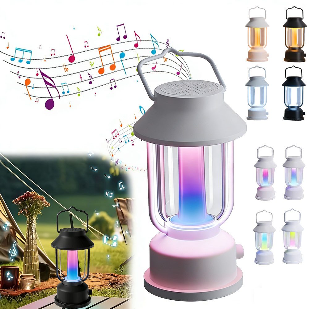 QUBEBU LED Laterne Outdoor Tragbare Campinglampe, USB Aufladbar Nachtlicht Tischleuchte, Bluetooth-Modell(Kann Musik abspielen), LED fest integriert, Dimmbar und farbwechselnd, mit 2400-mAh-Akku USB-Typ-C-Ladekabel, LED Gartenleuchte, Outdoor Lampe für Camping, Notfall, Stromausfall