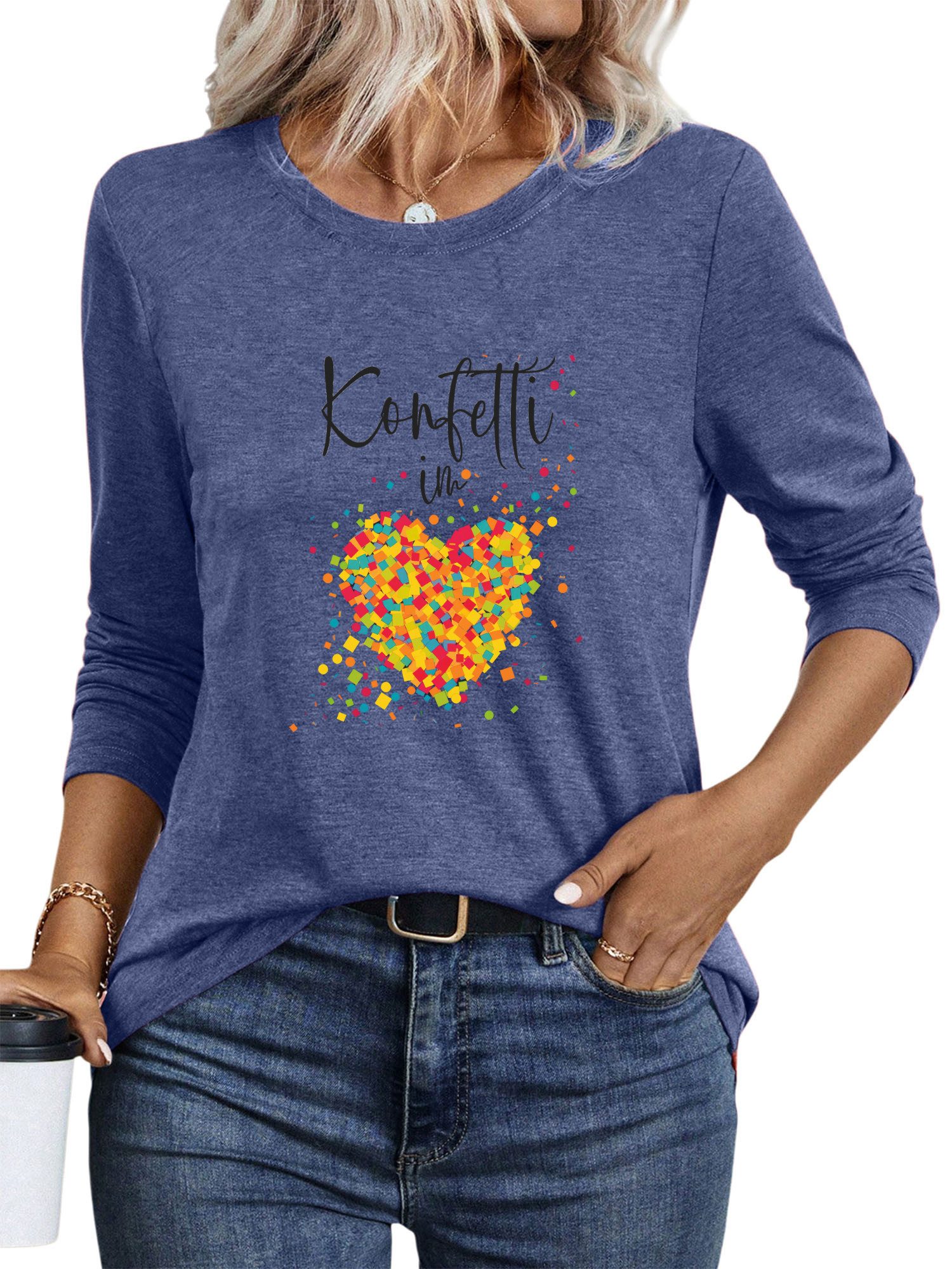 PYLIKE Langarmshirt Shirts Damen Casual Regenbogenherz günstig online kaufen