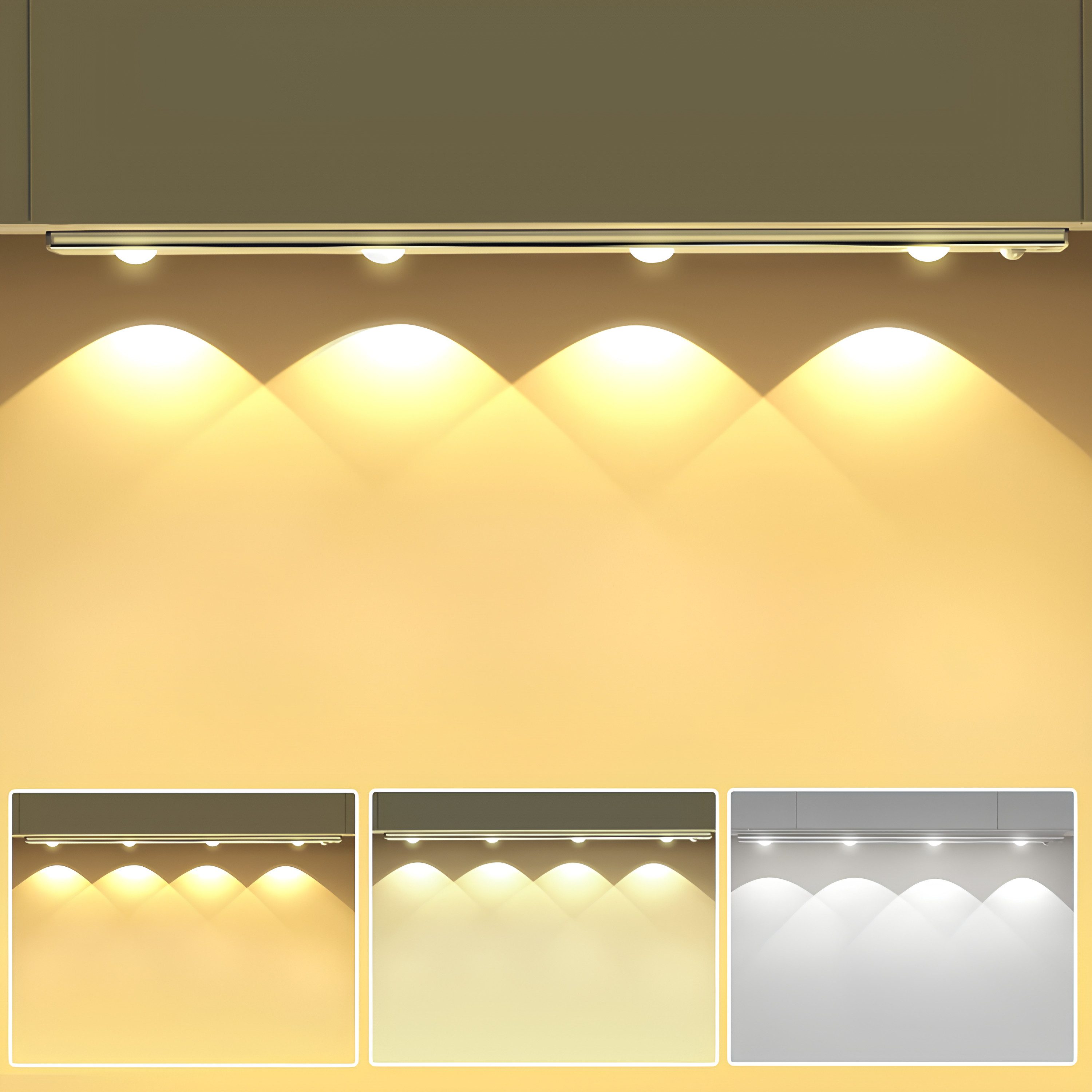 Athlix LED Unterbauleuchte LED Unterbauleuchte LED Unterbauleuchte kabellos, wiederaufladbar, LED fest integriert, mit Bewegungssensor, 60 Std. Laufzeit, 3000K-6500K weiß verstellbar