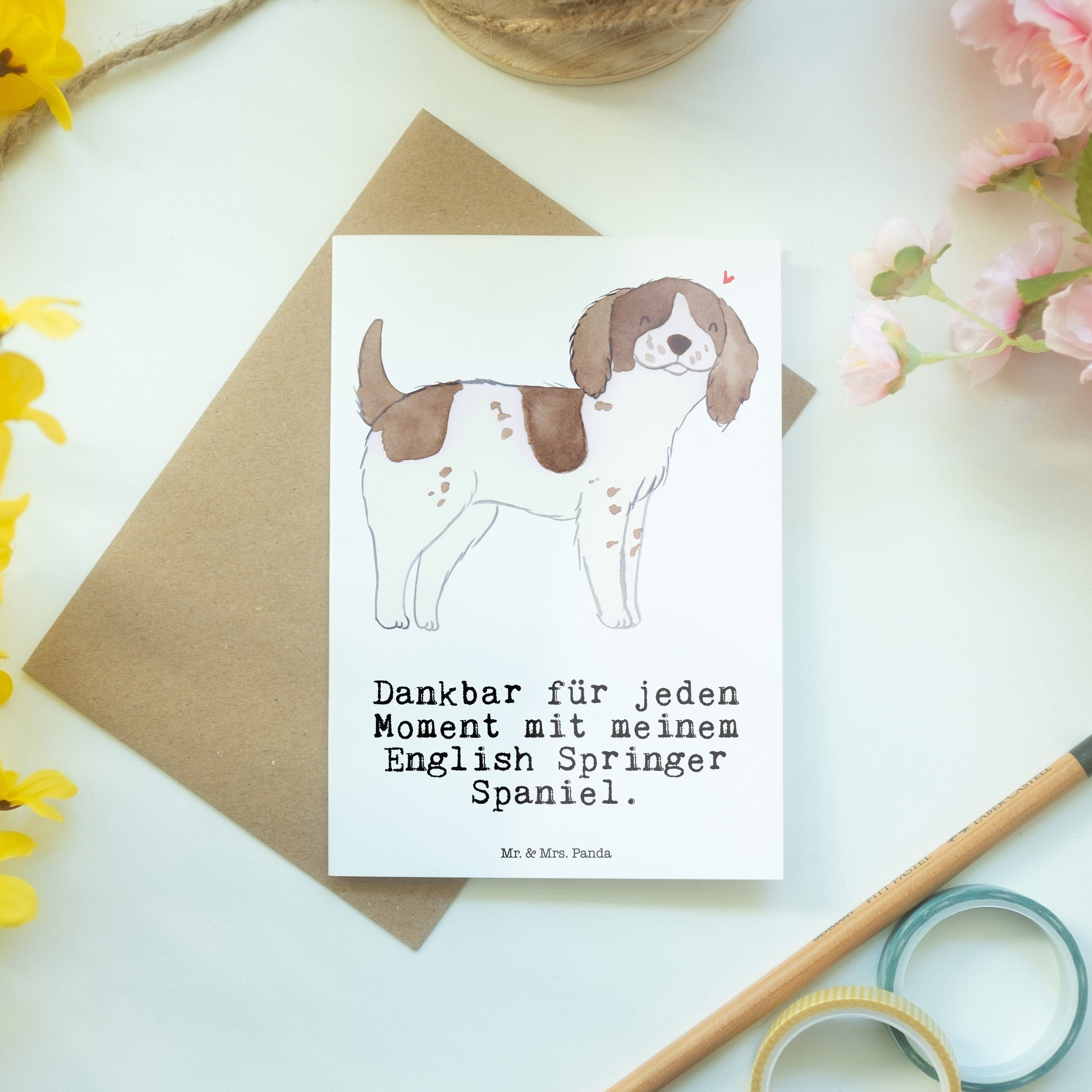 Mr. & Moment Geschenk, Panda Springer Mrs. Grußkarte - English Spaniel - Weiß Geburtstagskarte