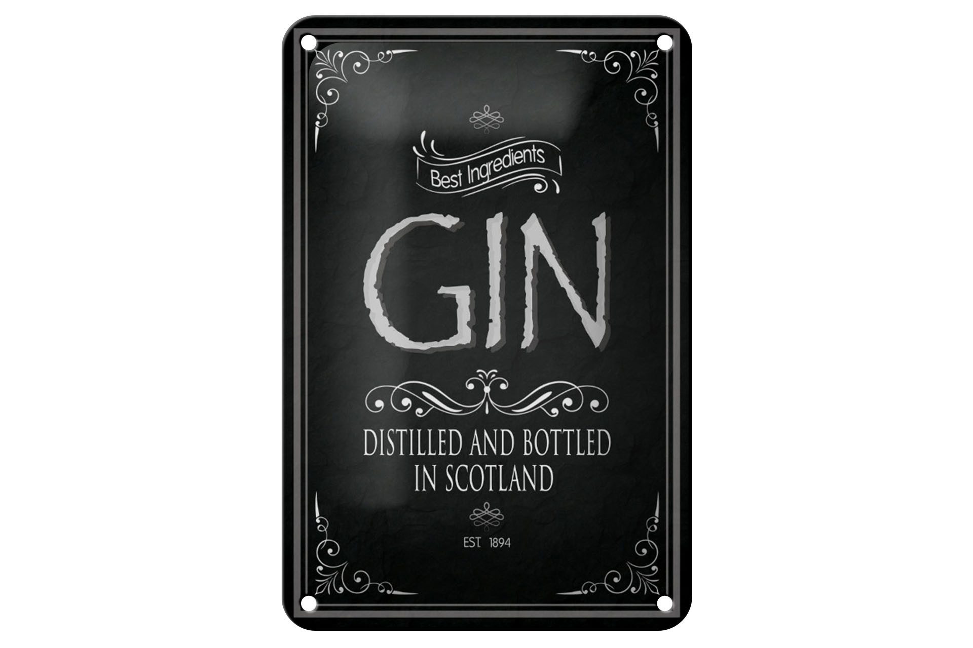Metallschild Alkohol 12x18cm Gin best ingredients Scotland