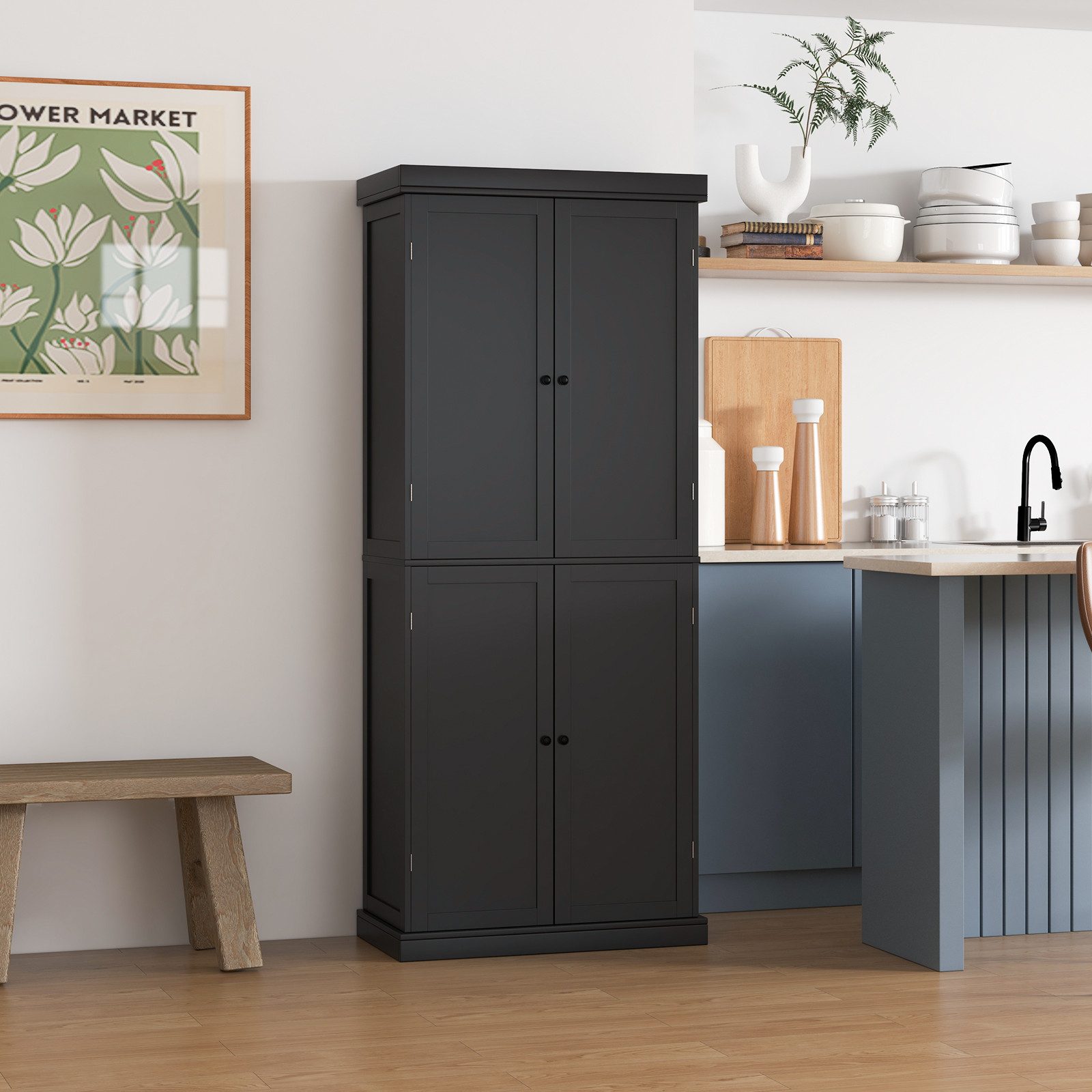 COSTWAY Küchenbuffet Küchenschrank Vorratsschrank 185cm, weiß günstig online kaufen