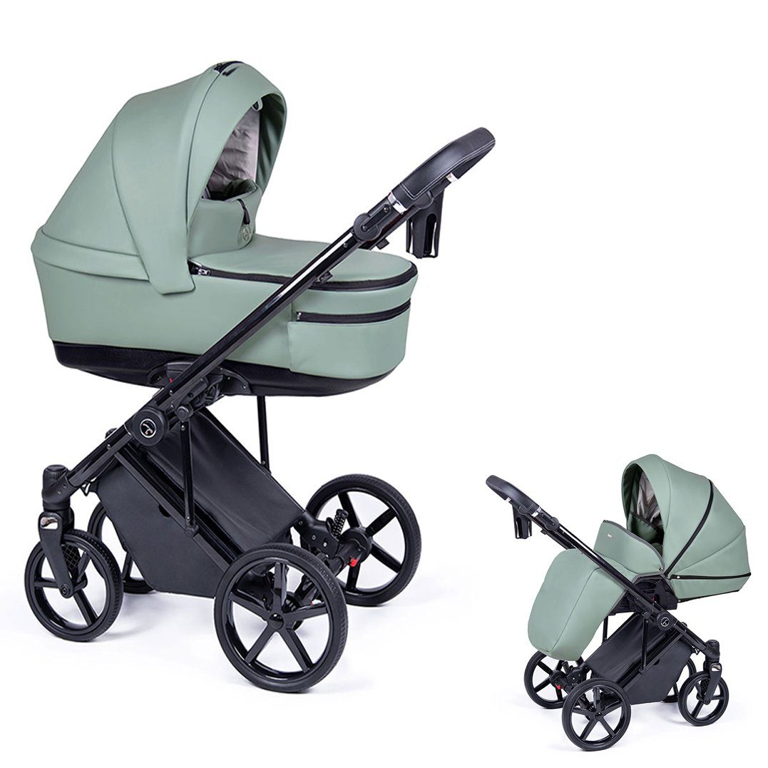 babies-on-wheels Kombi-Kinderwagen 2 in 1 Kinderwagen-Set Fado Eco - 14 Teile - in 21 Designs Grün = Gestell schwarz