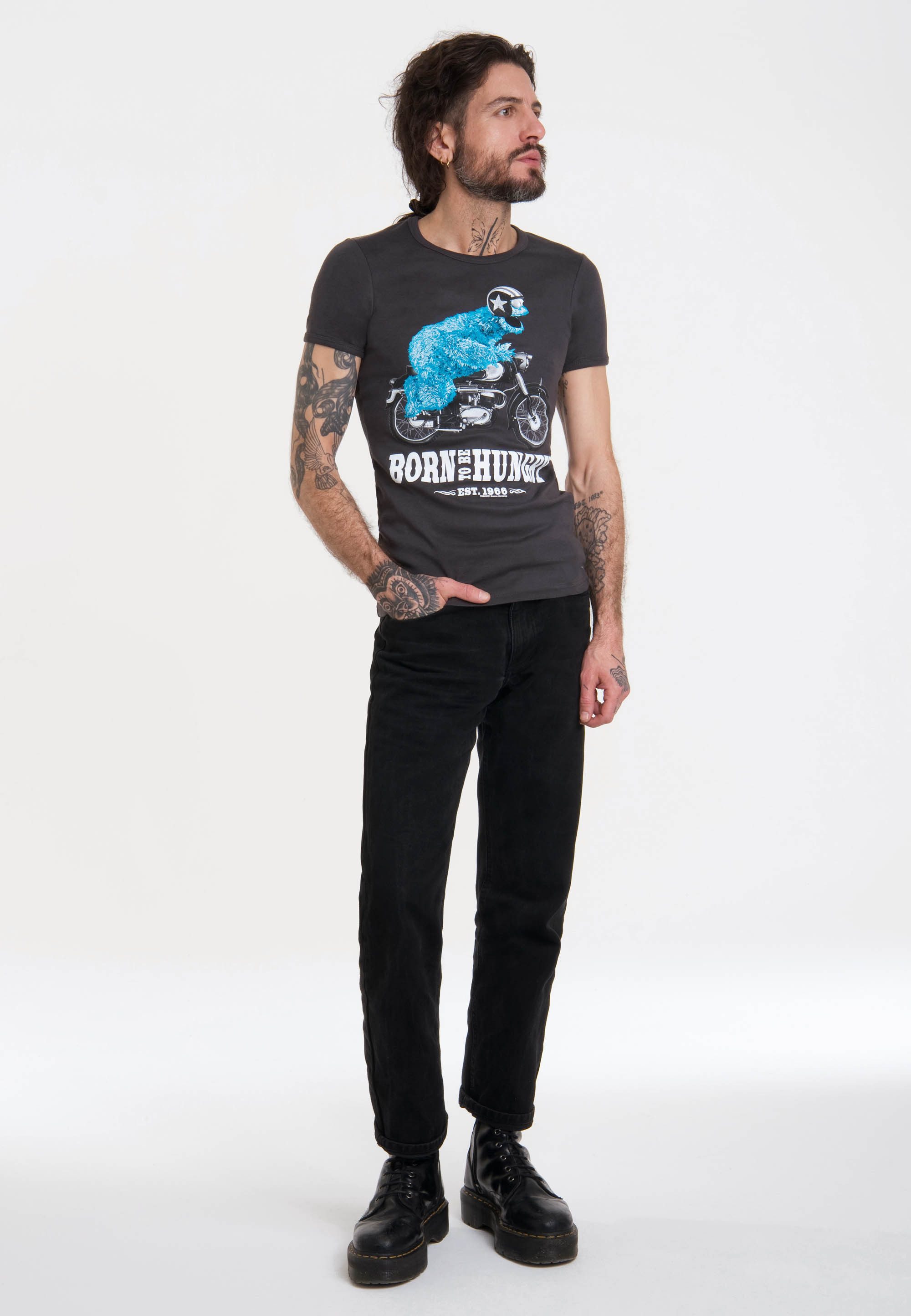 LOGOSHIRT T-Shirt Sesamstraße - Krümelmonster Motorrad günstig online kaufen