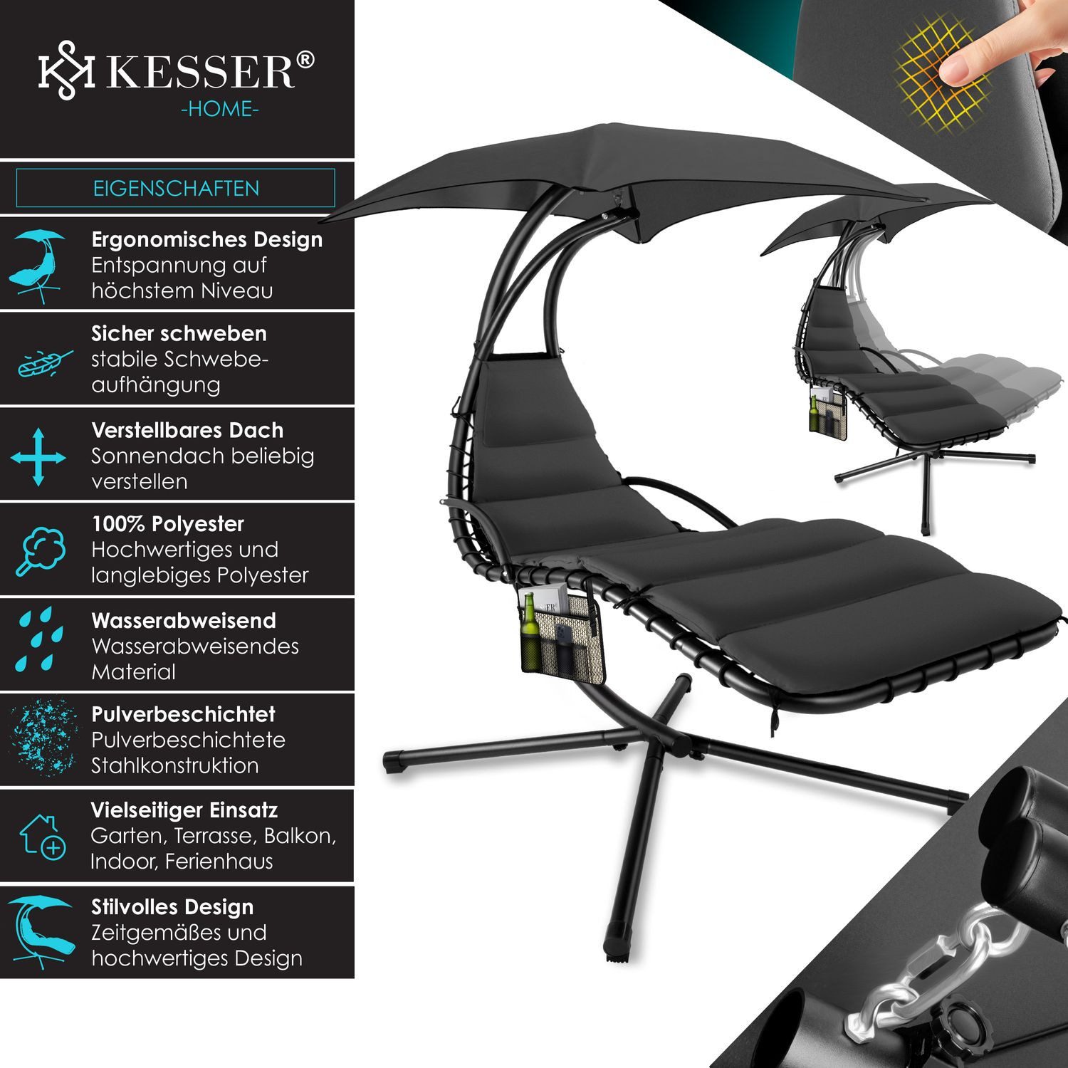 KESSER Gartenliege, Schwebeliege mit Sonnenschirm, Hängeliege Sonnenliege günstig online kaufen