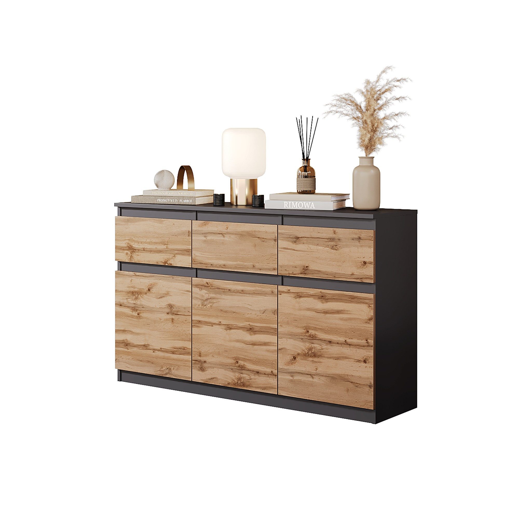 Furnica Kommode Sideboard NOAH 120cm - Anthrazit Grau / Wotan Eiche
