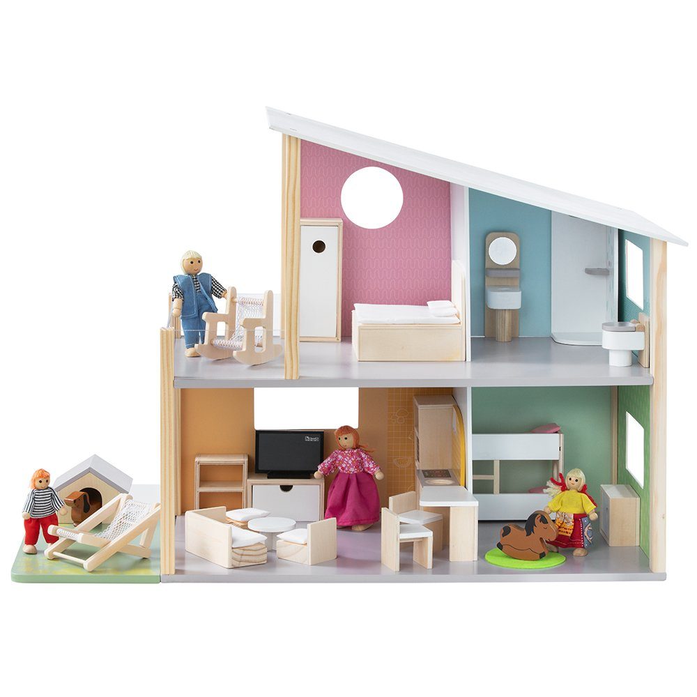 howa Puppenhaus Nelly, aus Holz, inkl. 23 tlg. Möbelset, 4 Puppen und Hund