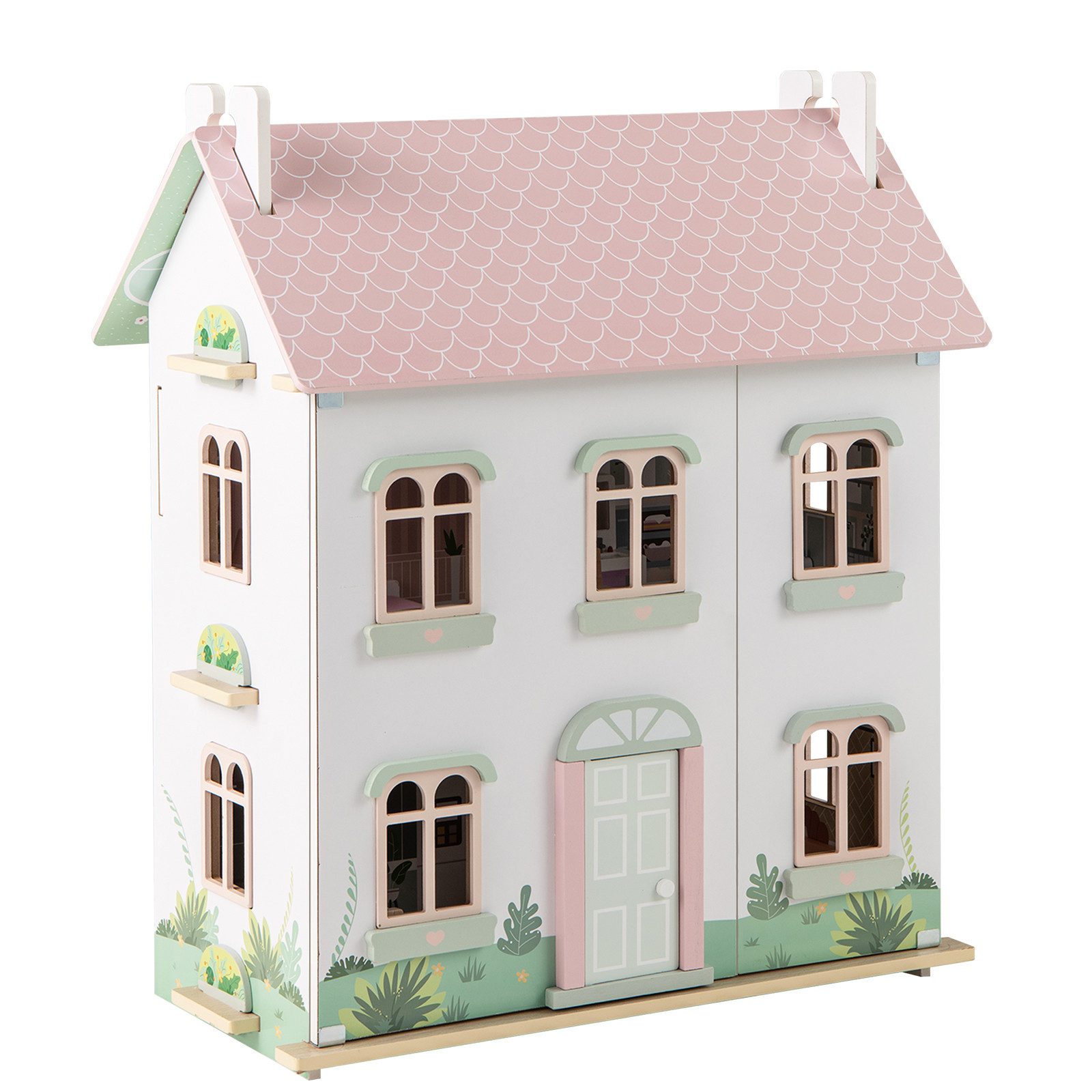 COSTWAY Puppenhaus, 3 Etagen Puppenstube, Holz mit Dächern, Türen, Zubehör günstig online kaufen