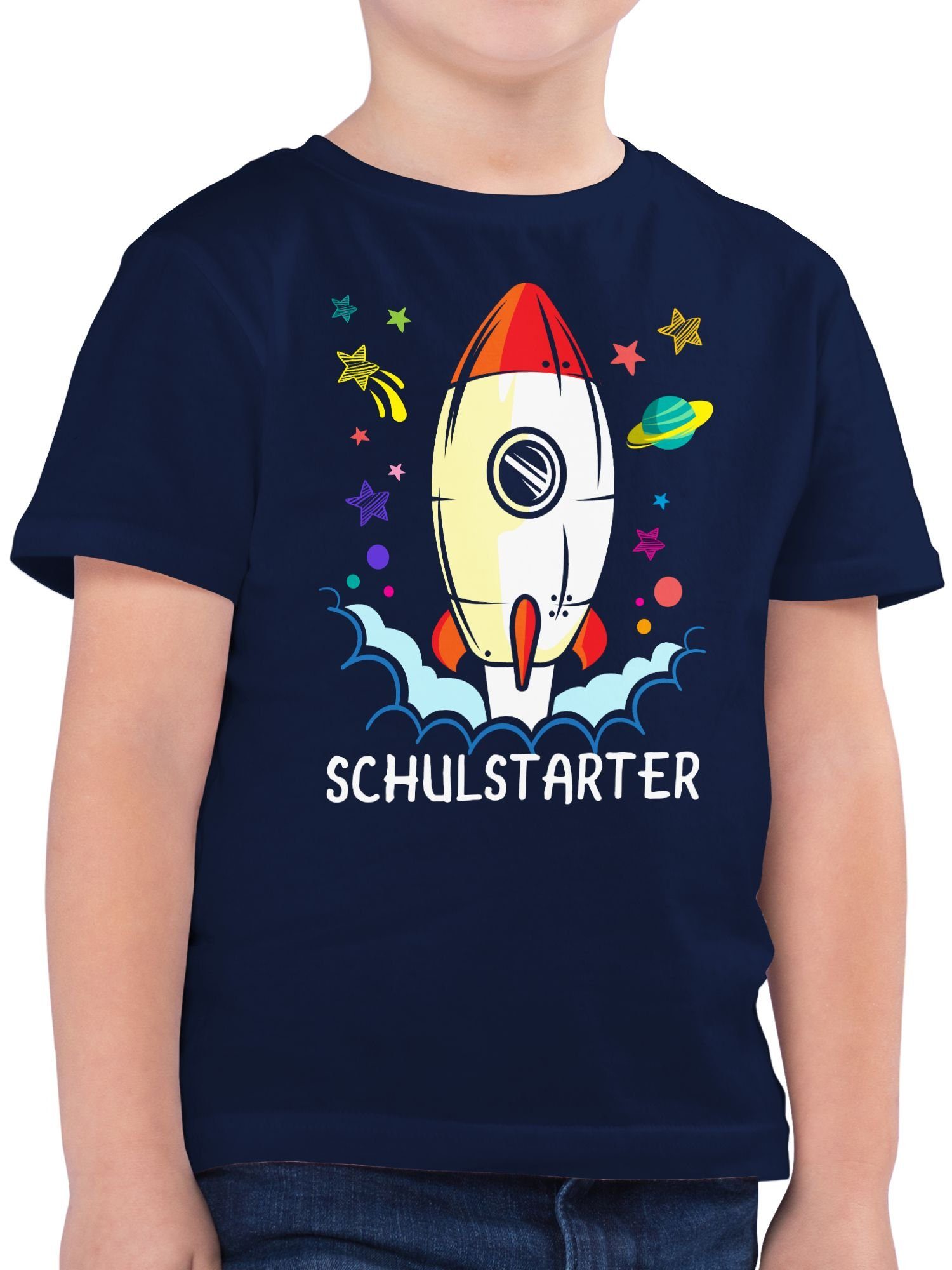 Shirtracer T-Shirt Schulstarter Rakete - bunt Einschulung Junge Schulanfang Geschenke 1 Dunkelblau