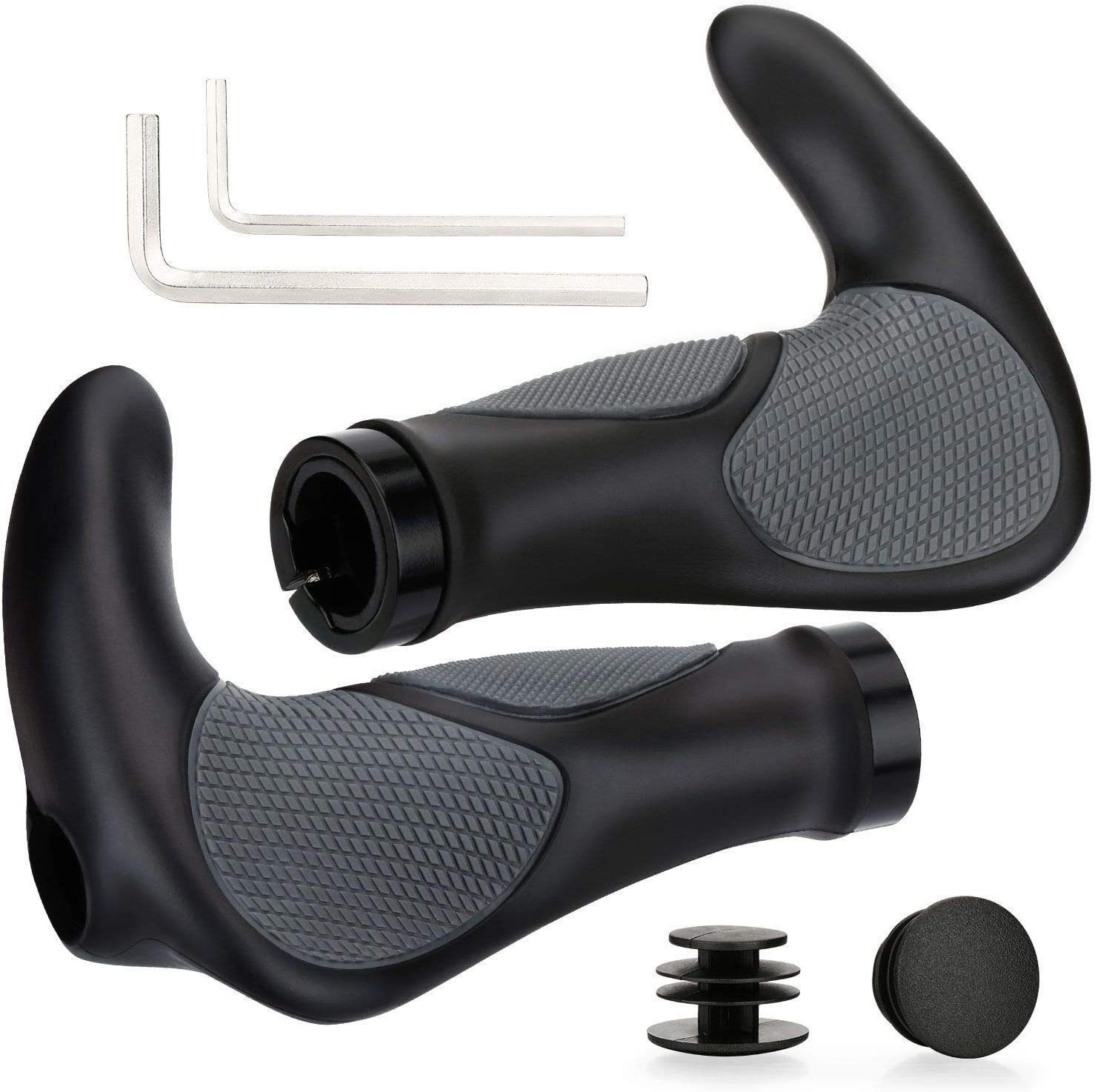 Refined Living Fahrradlenkergriff Fahrradgriffe ergonomisch Fahrrad Lenker Griffe mit Bar Ends,1 Paar (rutschfest & einfach zu montieren, für MTB & BMX, 1-St., Zwei Seiten Lock-On Design aus rutschfestem Gummi), Geeignet für Fahrräder,Mountainbikes,Scoote