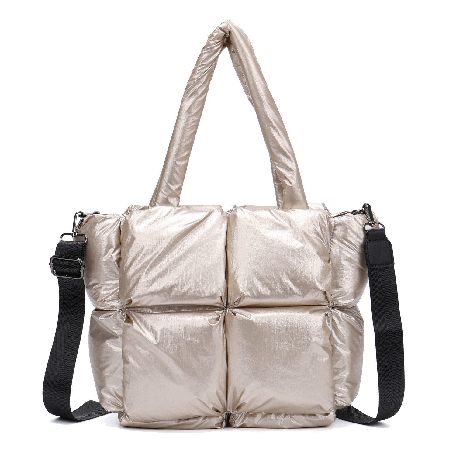 ITALYSHOP24 Schultertasche Damen Tasche Leopard Nylon Puffer Shopper Tote Bag Crossover Freizeit, LEO CrossBody Beuteltasche Handtasche Weekender Reisetasche Leicht