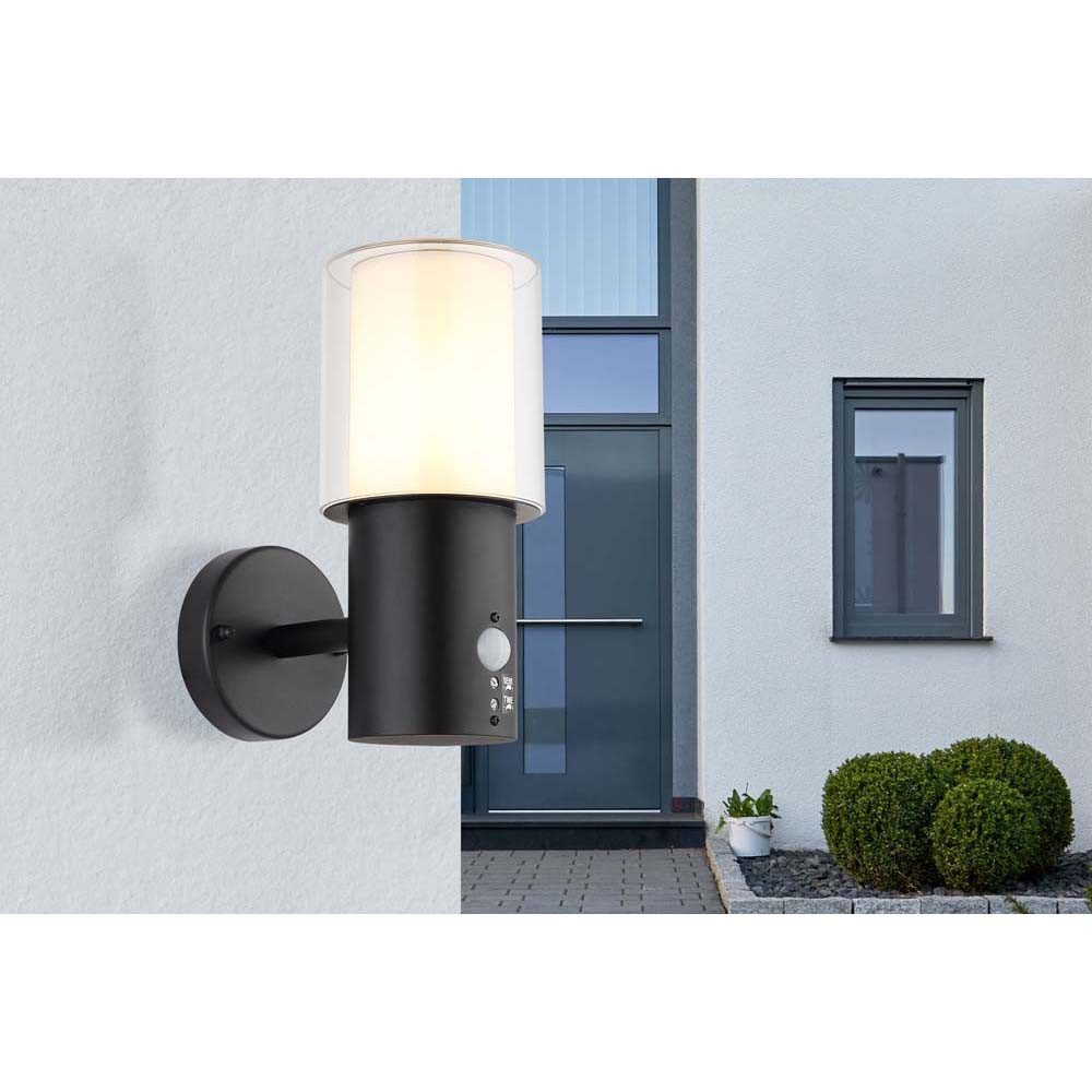 GLOBO LIGHTING Wandleuchte, Leuchtmittel nicht inklusive, Außenwandleuchte Wandlampe Edelstahl schwarz Kunststoff IP44 H24.5 cm