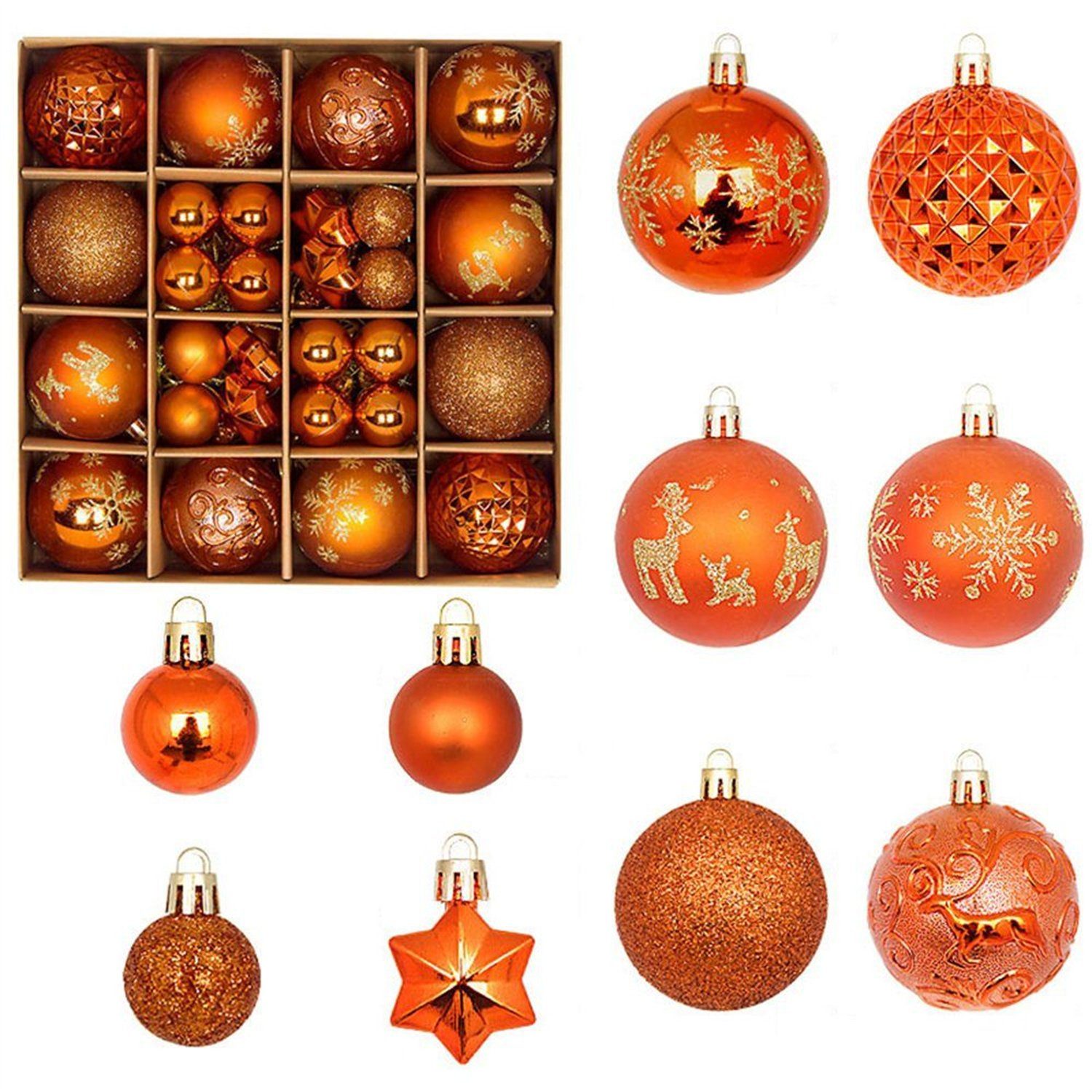 autolock Weihnachtsbaumkugel Weihnachtsbaumkugel 44 Stück Weihnachtskugeln, Ornamente orange