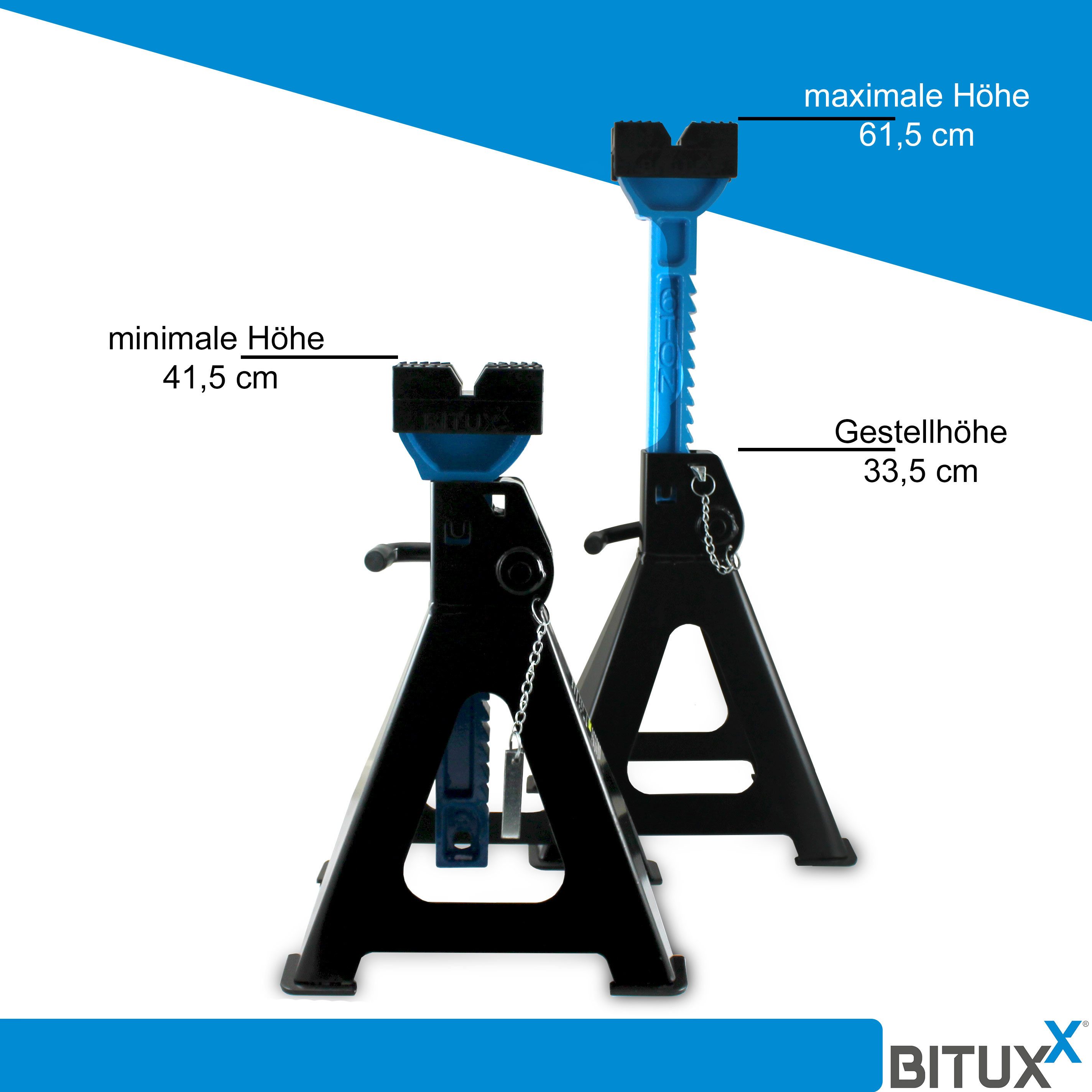 Bituxx Unterstellbock Pro Line 1 Paar 6000 kg mit Schutzkappe & Sicherheitspin, 6000 kg max. Belastbarkeit, (2er Set, 2-St., MS-18746), Tragkraft 6000kg – Bild 3 von 5