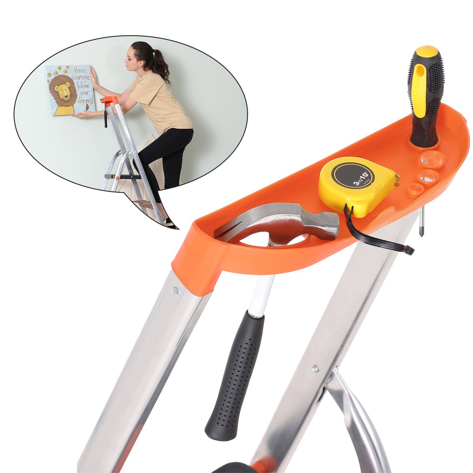 SONGMICS Trittleiter, Leiter, 3/4/6 Stufen, Aluleiter, mit Werkzeugschale, bis 150 kg