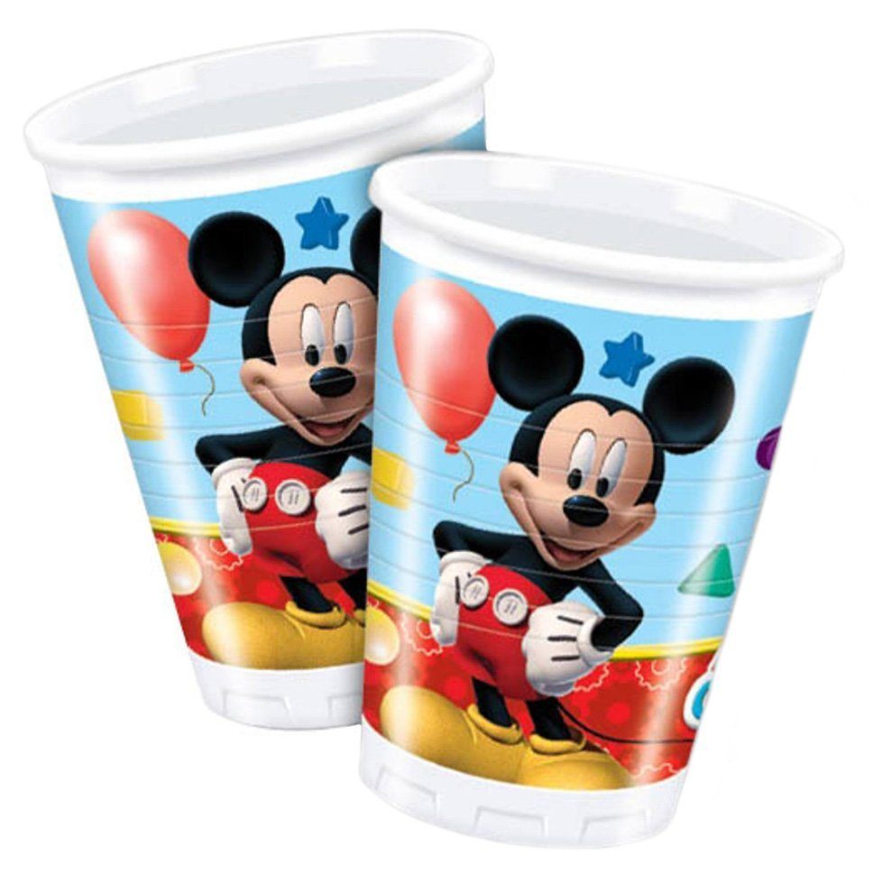 Folat Einweggeschirr-Set 8 Micky Maus Trinkbecher, Plastik, Partydeko für Deine Micky Maus-Mottoparty zum Geburtstag!