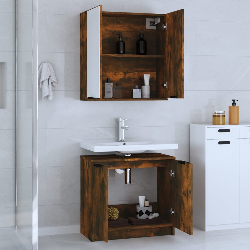 vidaXL Badezimmer-Set 2-tlg. Badmöbel-Set Räuchereiche Holzwerkstoff, günstig online kaufen