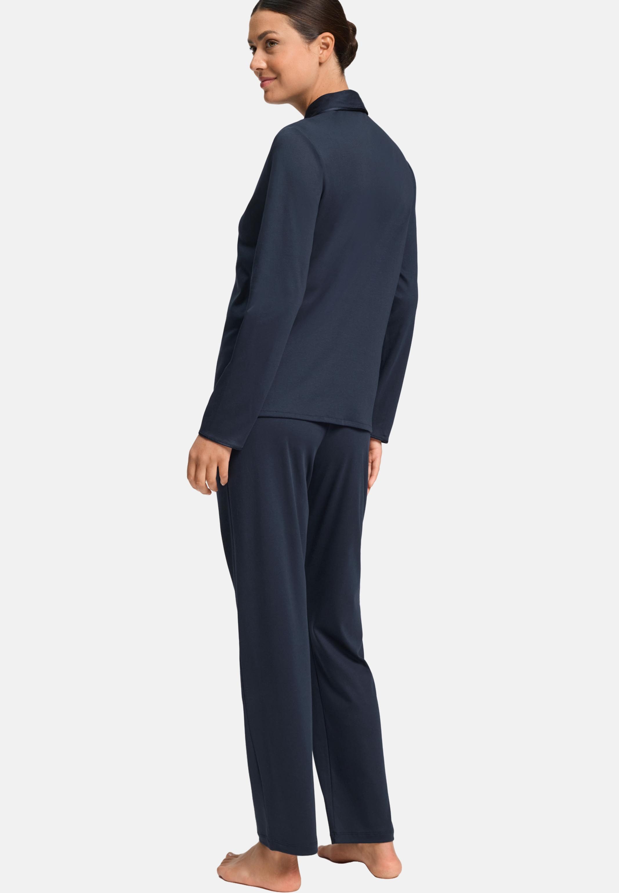 Hanro Pyjama Cotton Silk (Set, 2 tlg) Pyjama - Baumwolle - Blickdicht - Schalkragen mit Seidenpaspel
