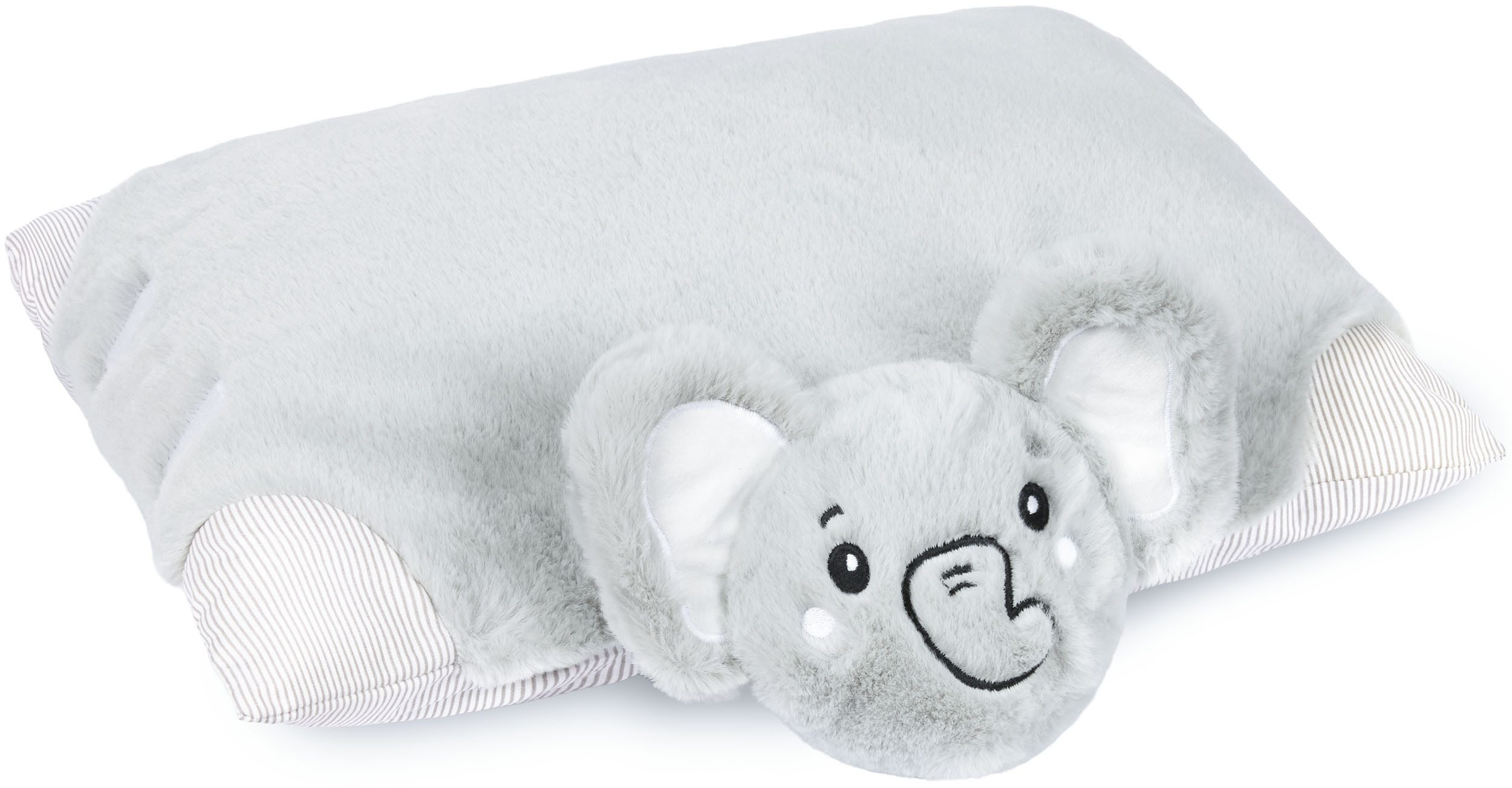 BRUBAKER Kuscheltier Kuscheltierkissen Elefant - 2 in 1 Plüschtier und Kissen (Niedliches Tier Kuschelkissen - Grau, 1-St., 40 x 30 cm, Elefantenkissen), aufklappbares Kinder Plüschkissen mit Klettverschluss