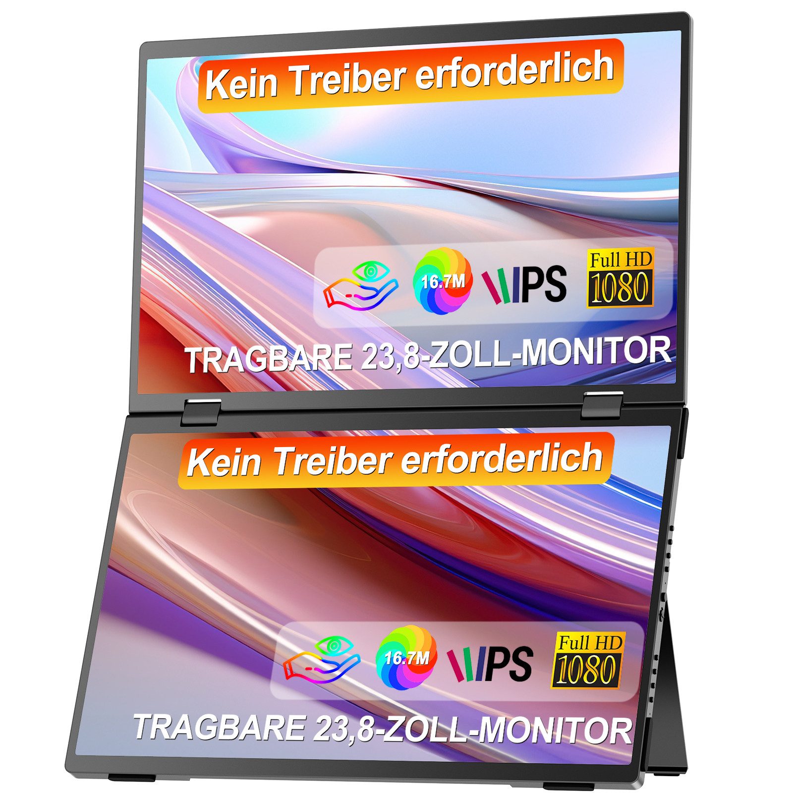 UPERFECT Doppelmonitor-Klappmonitor Dreifach-Bildschirmfreigabe Portabler Monitor (39,62 cm/15.6 ", 1920 x 1080 px, Full HD, 25 ms Reaktionszeit, 60 Hz, IPS)