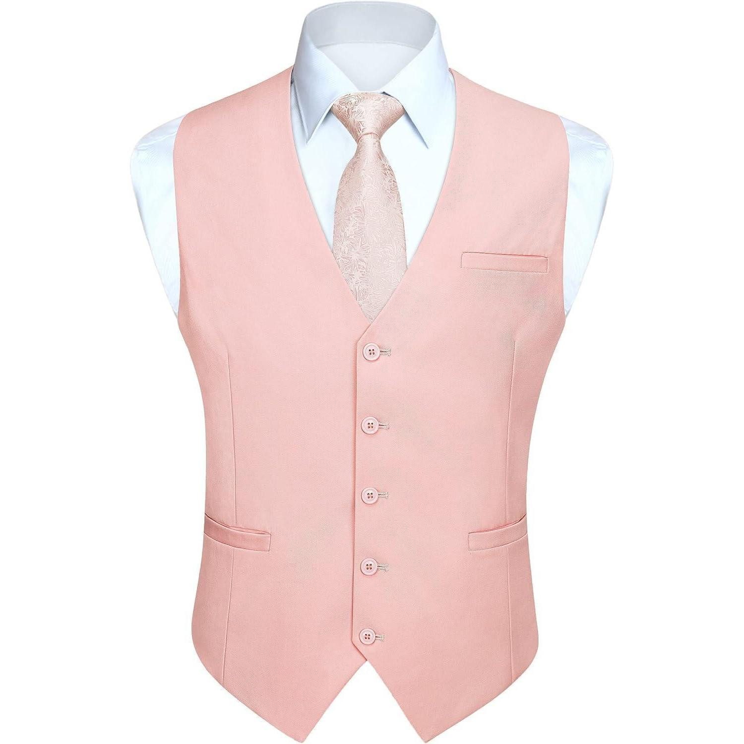 LuxusKollektion Krawatte Weste Herren Formale Hochzeit Party Baumwolle Einfarbig M Z1 Rosa
