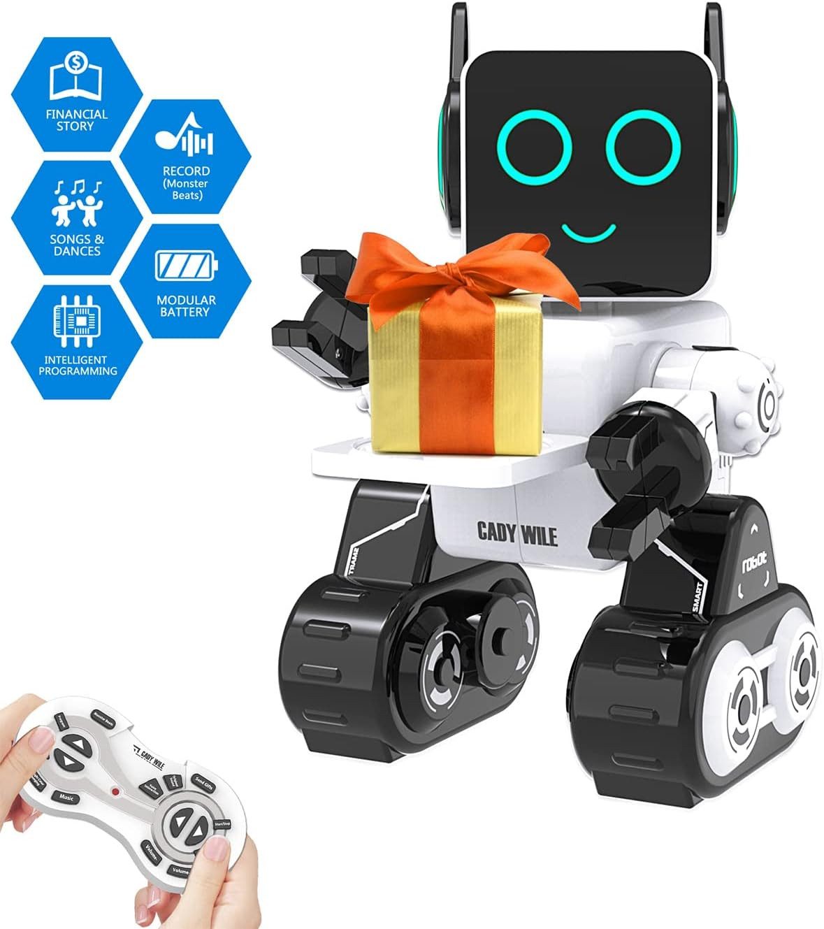 AURIVION RC-Roboter Lernroboter für Kinder, ferngesteuert & programmierbar (Set, 1-tlg., Intelligentes Roboter-Spielzeug mit Sprachfunktion & Münzbank), Wiederaufladbarer RC-Roboter mit LED & Tanzbewegungen