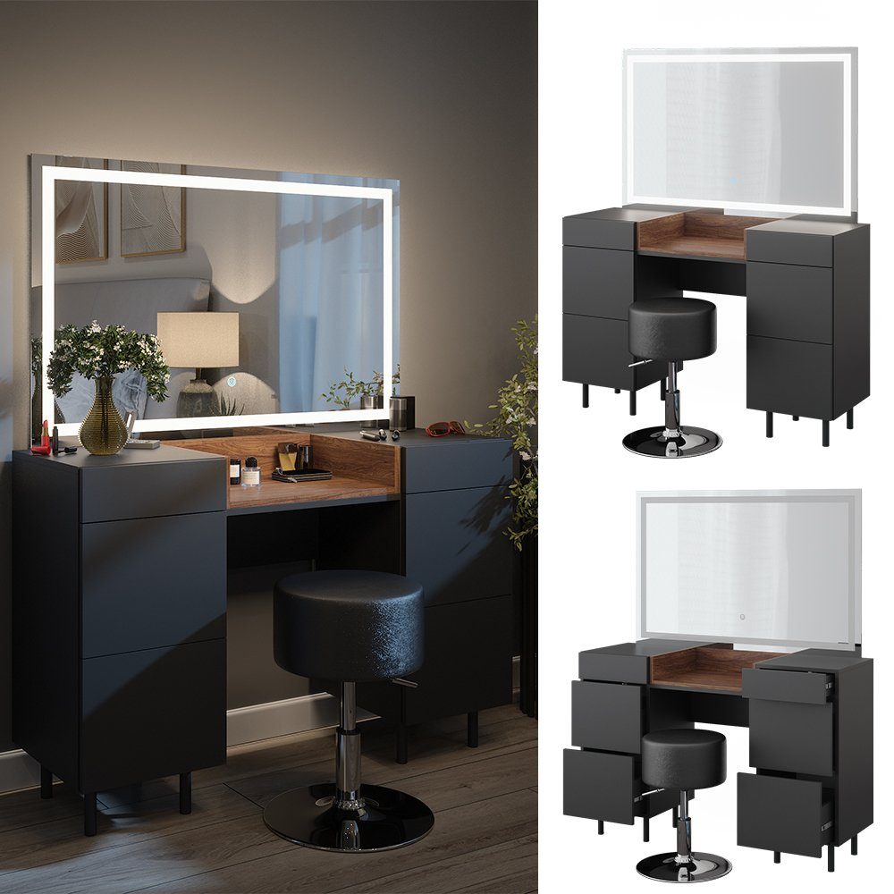 Vicco Schminktisch Anika, Anthrazit/Nussbaum, 120 cm günstig online kaufen