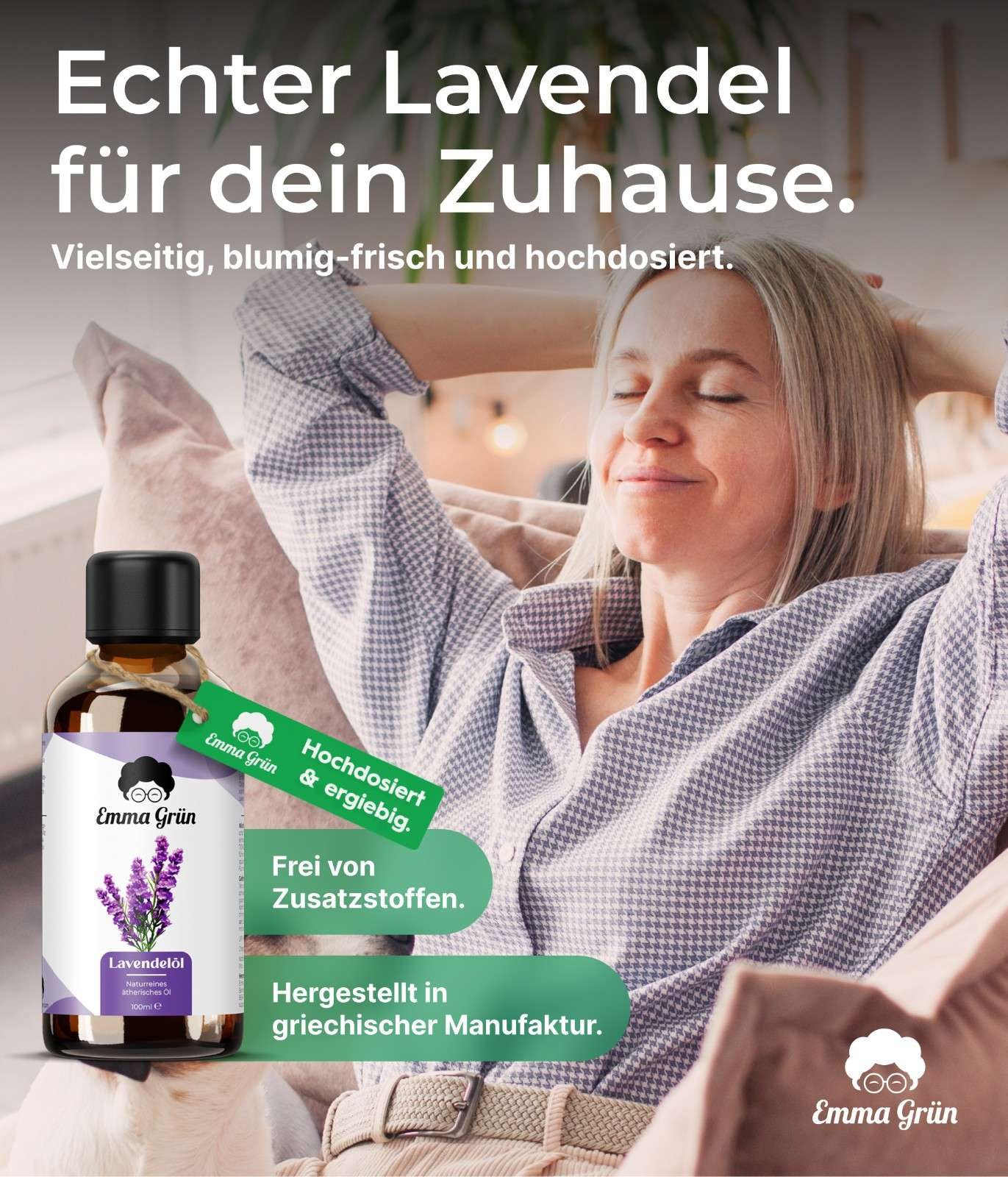 Emma Grün Duftöl Lavendel, ätherisch, natürliches Essential Oil (1x, 2x oder 5x 100 ml), Hochwertige Qualität, vielseitig verwendbar