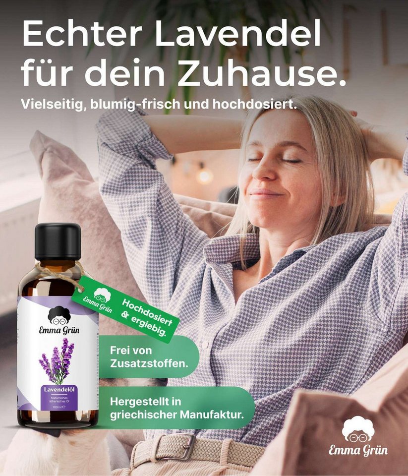 Thumbnail - Emma Grün Duftöl Lavendel, ätherisches, natürliches Essential Oil (1x, 2x oder 5x 100 ml), Hochwertige Qualität, vielsei...