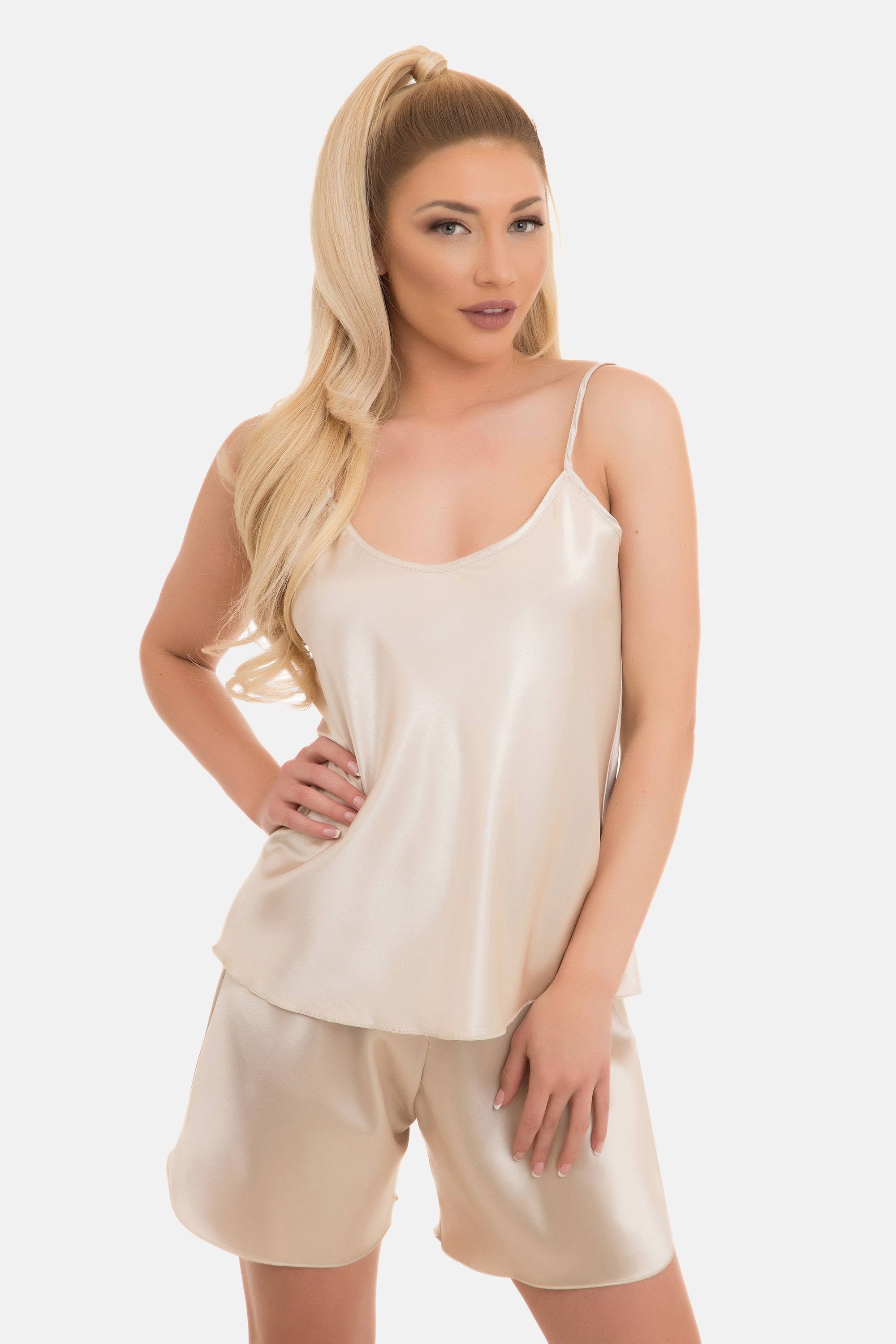 Evoni Pyjama Satin Set Kurze Hose