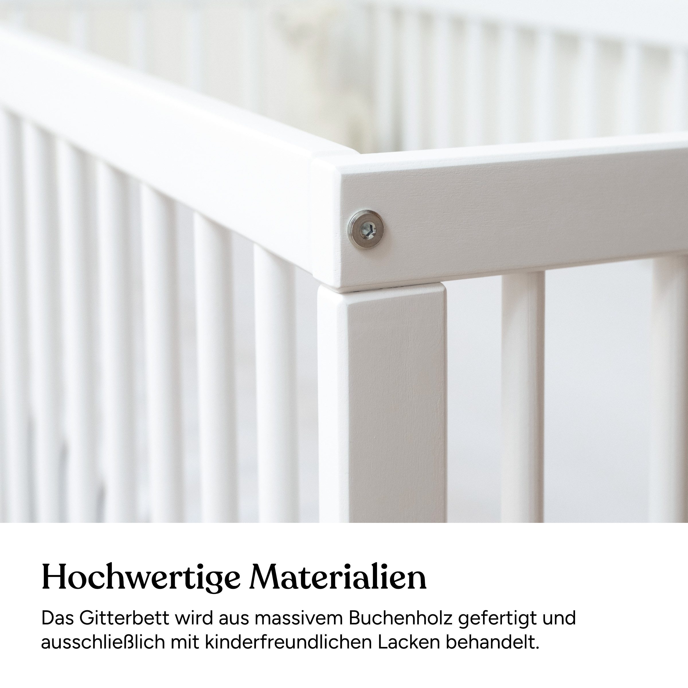 Ehrenkind Babybett PUR aus massivem Buchenholz, flexibel höhenverstellbar, Gitterbett, Kinderbett 9-Fach höhenverstellbar mit entnehmbaren Stangen Baby Bett – Bild 5 von 5
