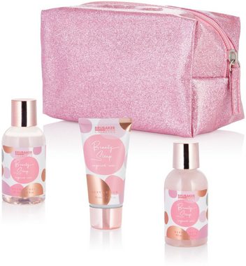 BRUBAKER Hautreinigungs-Set Rosa Dusch- und Badeset "Beauty Sleep", 4-tlg., Frauen Geschenkset im praktischen Kulturbeutel, Beauty Pflegeset mit Rosen Duft für Frauen, Wellness zur Zuhause