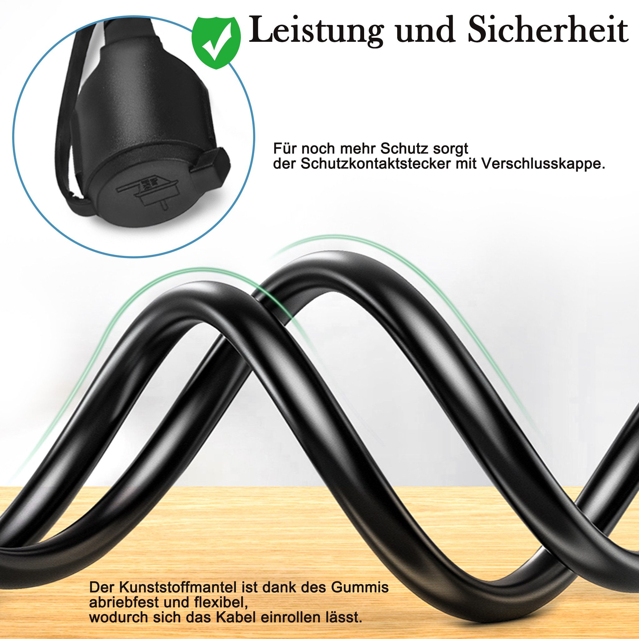 FIVMEN Verlängerungskabel mit Schutzkappe Outdoor, Einsatz Verlängerungskabel, (1000 cm), für den Außenbereichm, Verlängerung Stromkabel 3500W – Bild 4 von 5