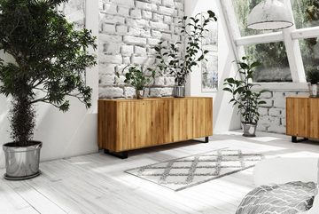 Natur24 Sideboard Kommode Leeds Wildeiche 197x50x78 gestell Schwarz mit 3 Türen