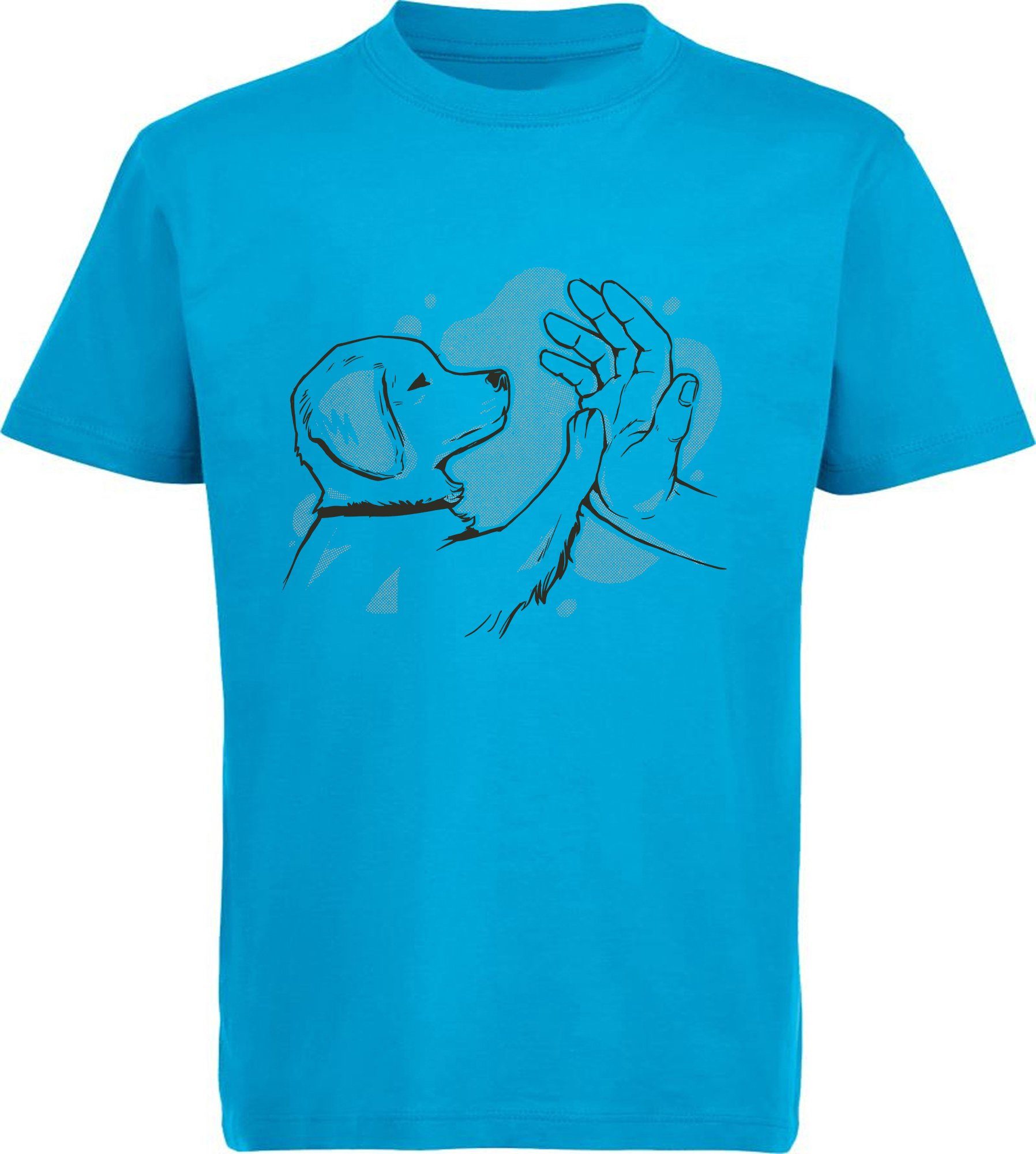 MyDesign24 Print-Shirt Kinder Hunde T-Shirt bedruckt - Labrador Welpe der Pfötchen gibt Baumwollshirt mit Aufdruck, i241 aqua blau
