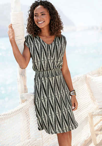 LASCANA Jerseykleid mit breitem Smokbund, kurzes Sommerkleid im Alloverprint, Strandkleid