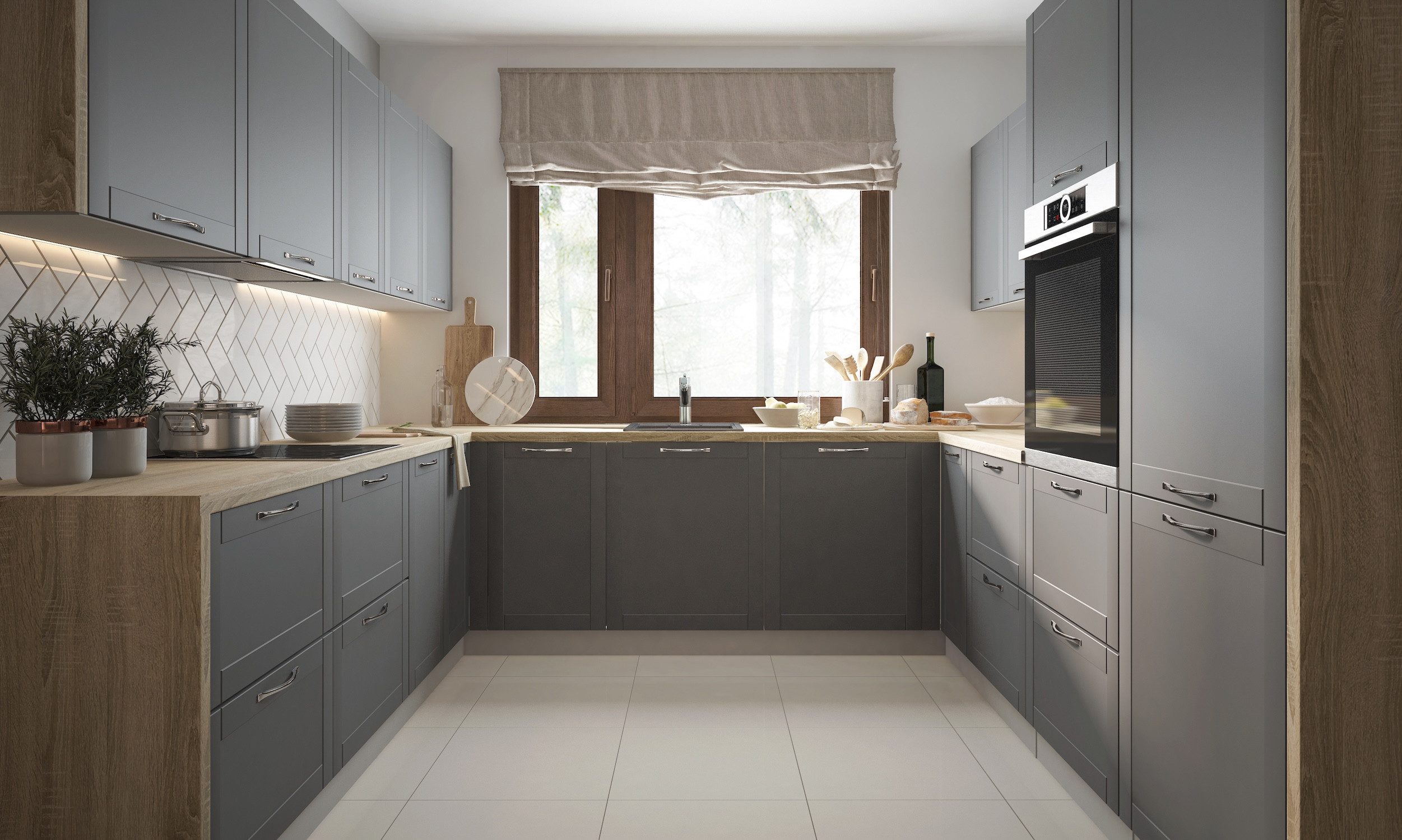 Feldmann-Wohnen Winkelküche Tivoli, (Tivoli), 291cm lava/RAL 7022 umbragrau matt lackiert U-Form 17-teilig