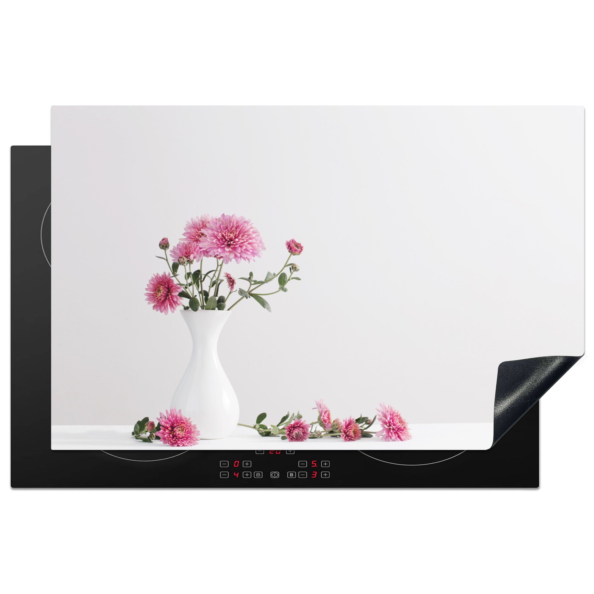 MuchoWow Herdblende-/Abdeckplatte Chrysanthemen - Rosa - Stilleben, Vinyl, (1 tlg), 81x52 cm, Induktionskochfeld Schutz für die küche, Ceranfeldabdeckung | Herdabdeckplatten