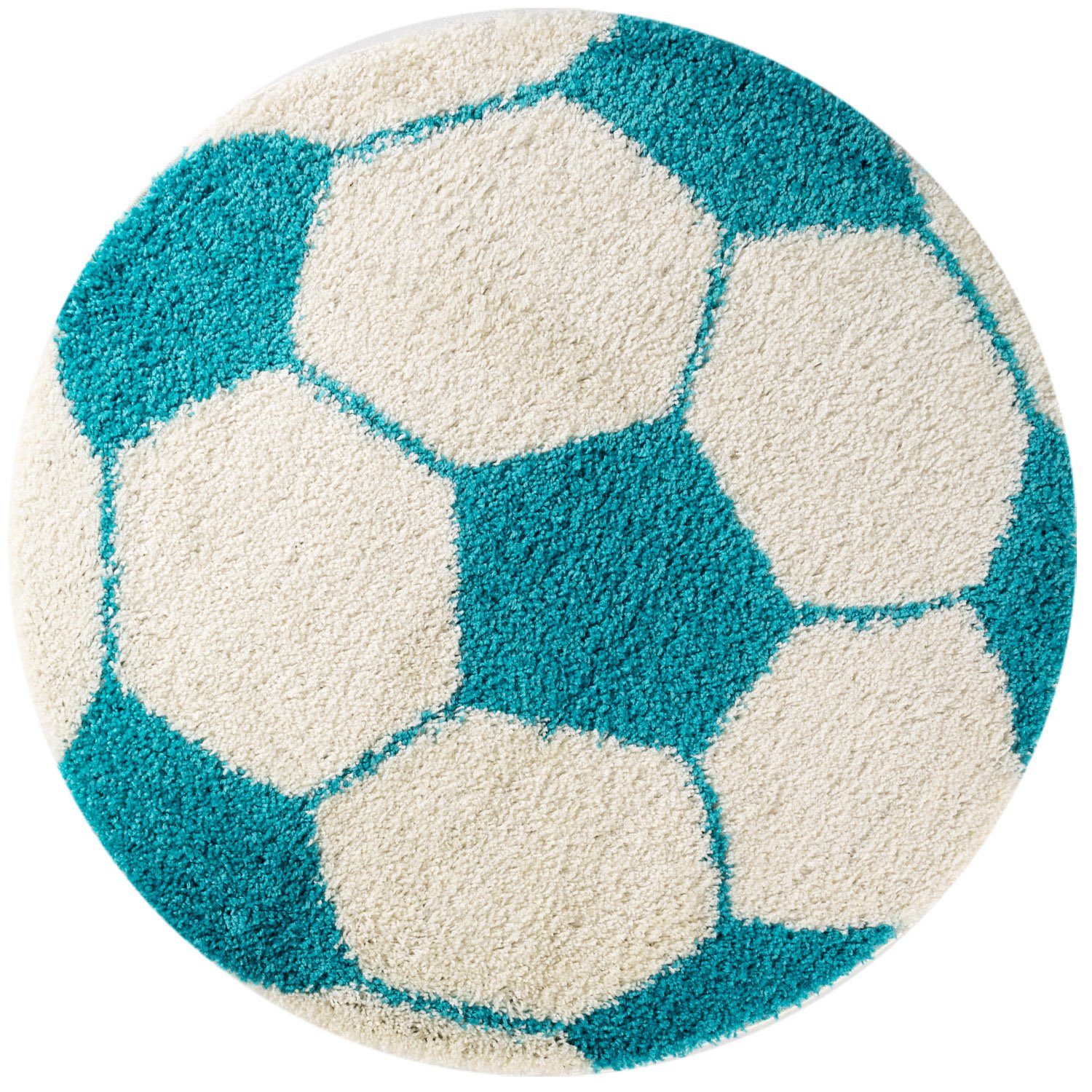 größen Fußball-Form Höhe: Fußball-Design, versch.farben Türkis Teppich Kinderzimmer Kinder 30 Kinderteppich Rund, und mm, Carpetsale24,