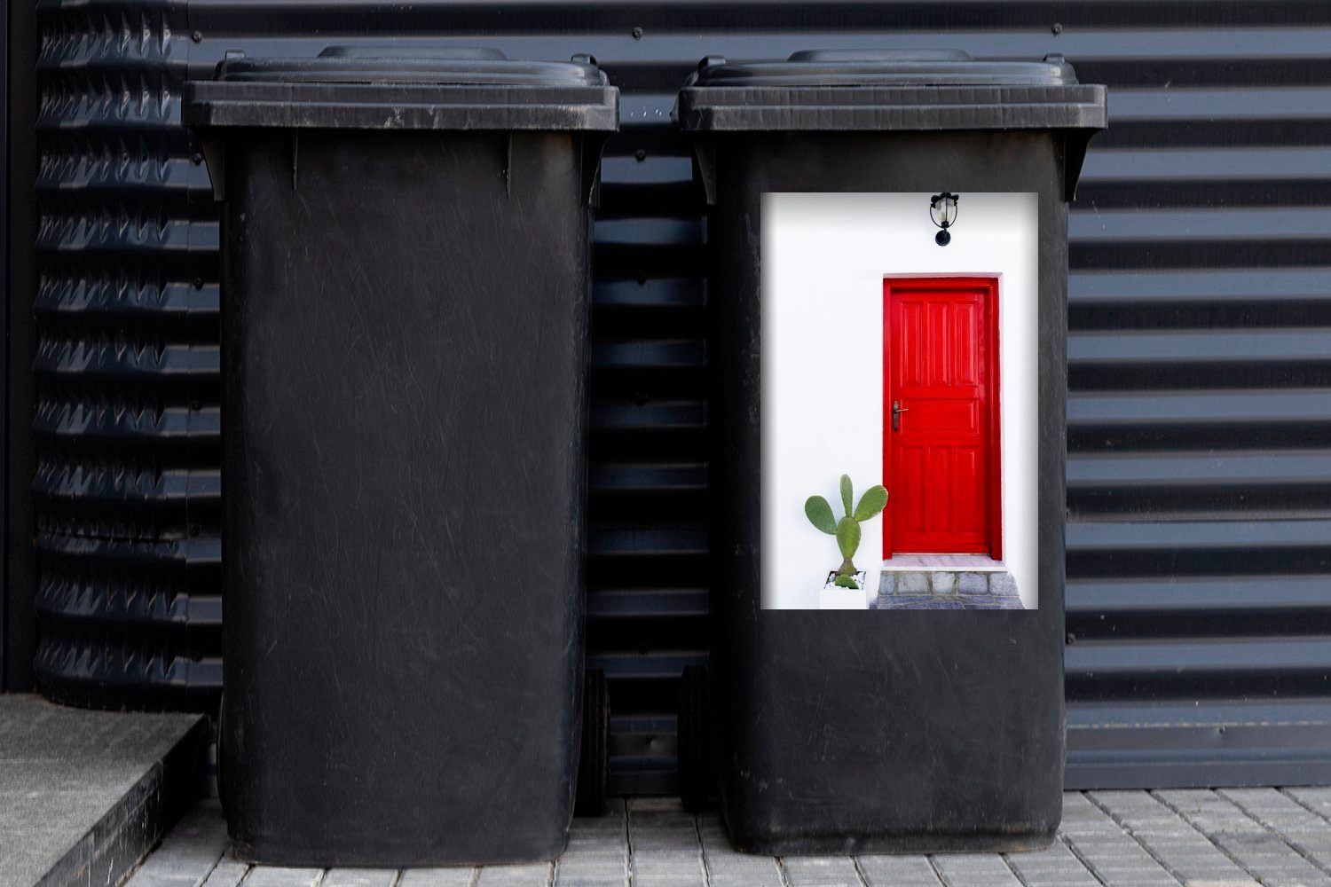 einer Wandsticker Kaktus Sticker, Mülltonne, in Container, Mülleimer-aufkleber, St), MuchoWow der Tür (1 Nähe Abfalbehälter roten