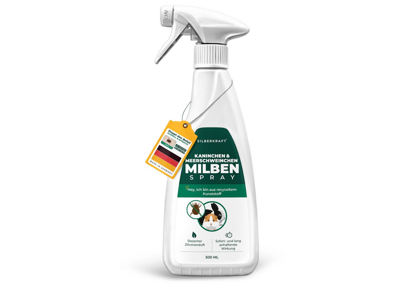 Silberkraft Insektenspray Milbenspray, Milbenmittel für Meerschweinchen, Hamster & Nager, 500 ml, Gegen diverse Milbenarten, Leistungsstarker Langzeitschutz, 1-St., Anti Milben Spray, ideal für Meerschweinchen und Kaninchen, hochwirksame Milbenabwehr für
