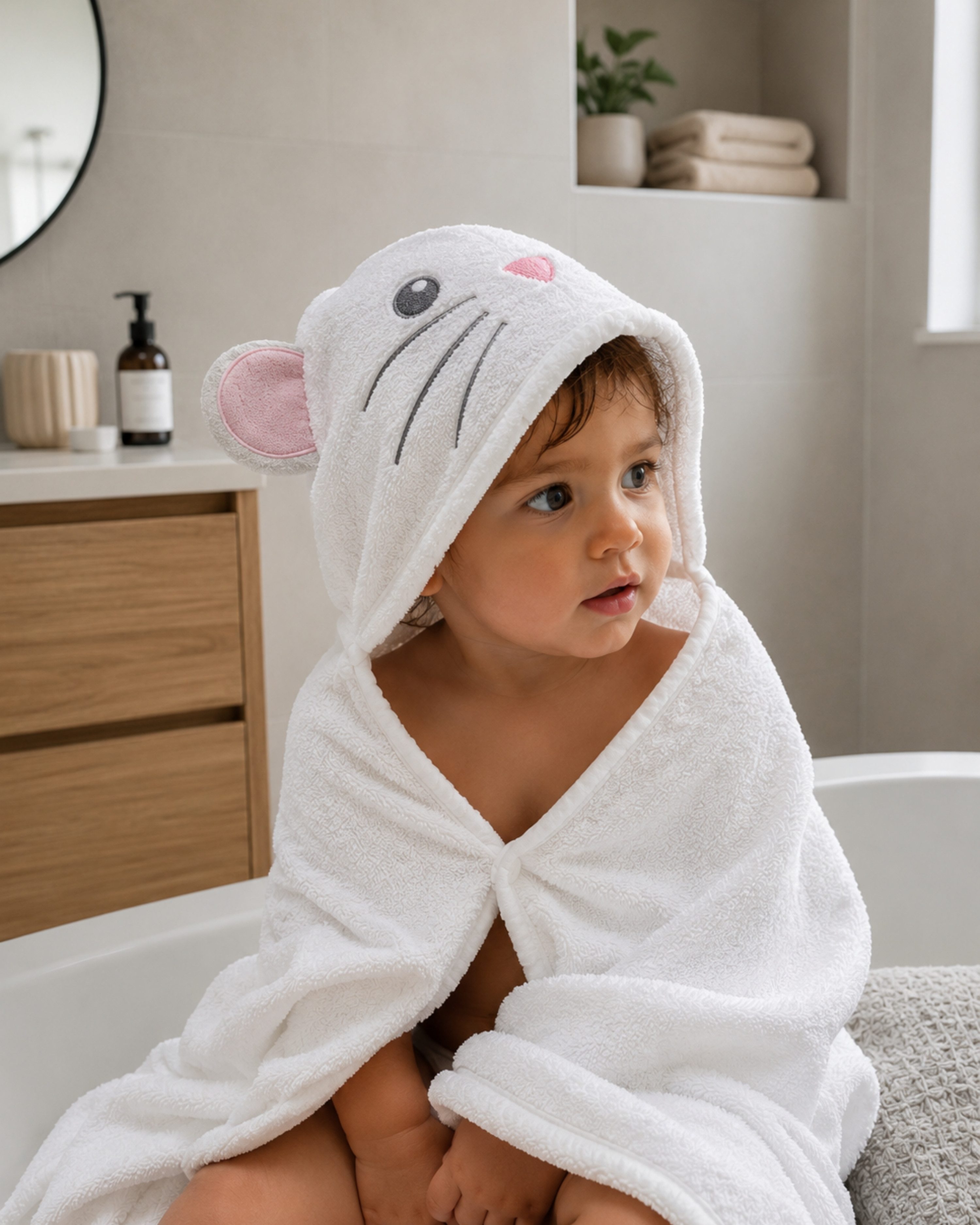 HECKBO Kapuzenhandtuch Maus inkl. Waschlappen, ab 0 Jahren, 2 Druckknöpfe, Baby Geschenk – Bild 5 von 5
