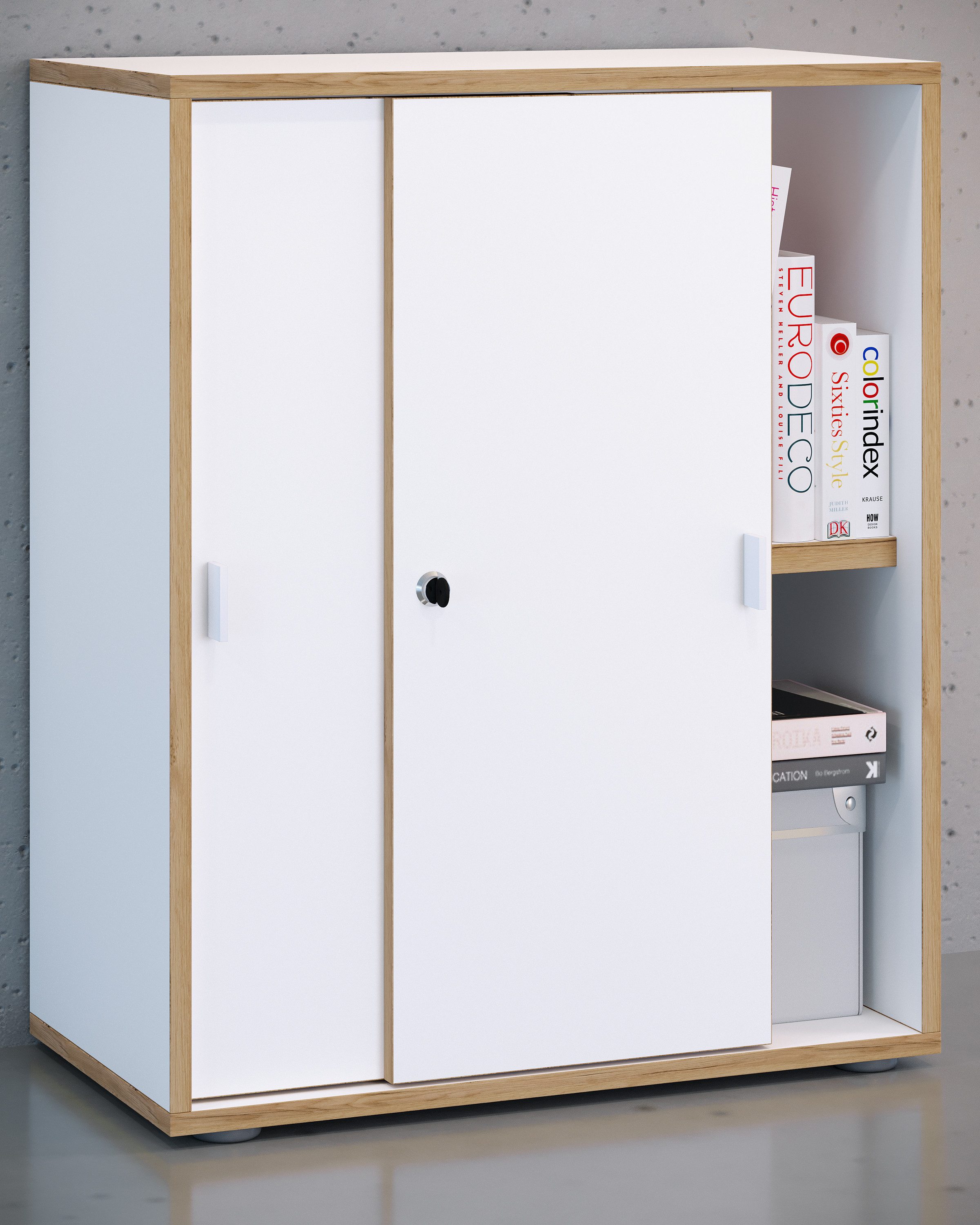 VCM Aktenschrank Büroschrank Salia mit Schiebtüren H. 74 x B. 60 x mit 2 Fächern, Büromöbel