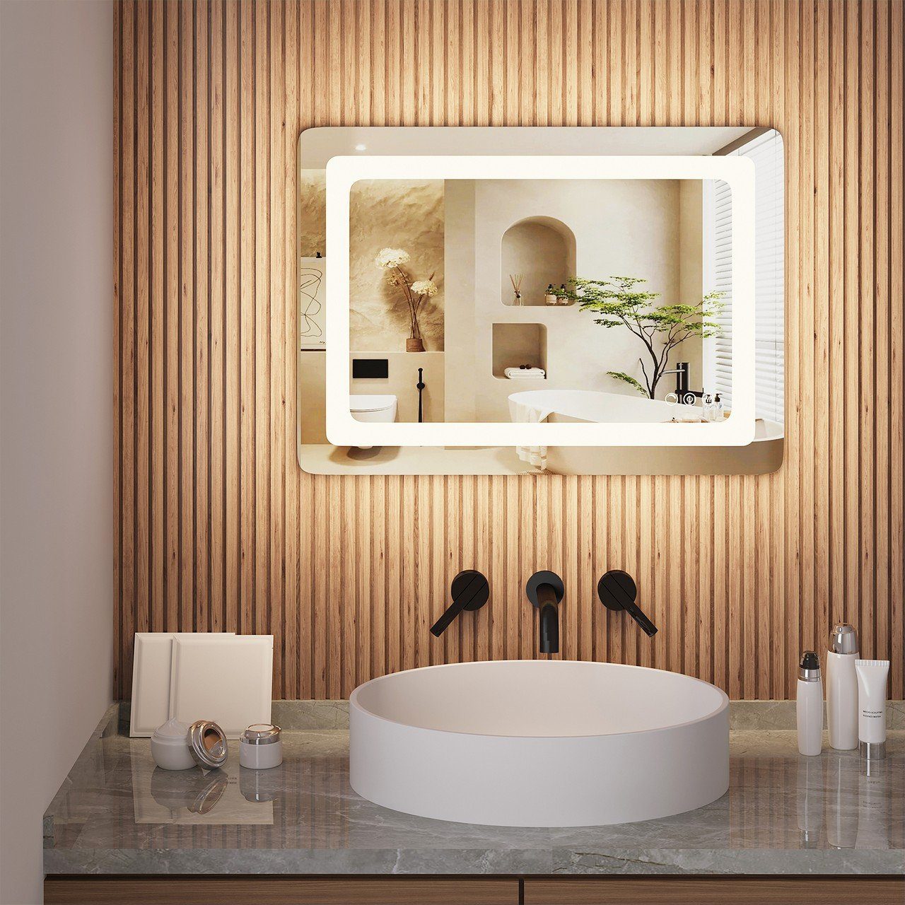 EUGAD Wandspiegel (1-St), mit Dimmbar Badspiegel Anti-Beschlag, Beleuchtung