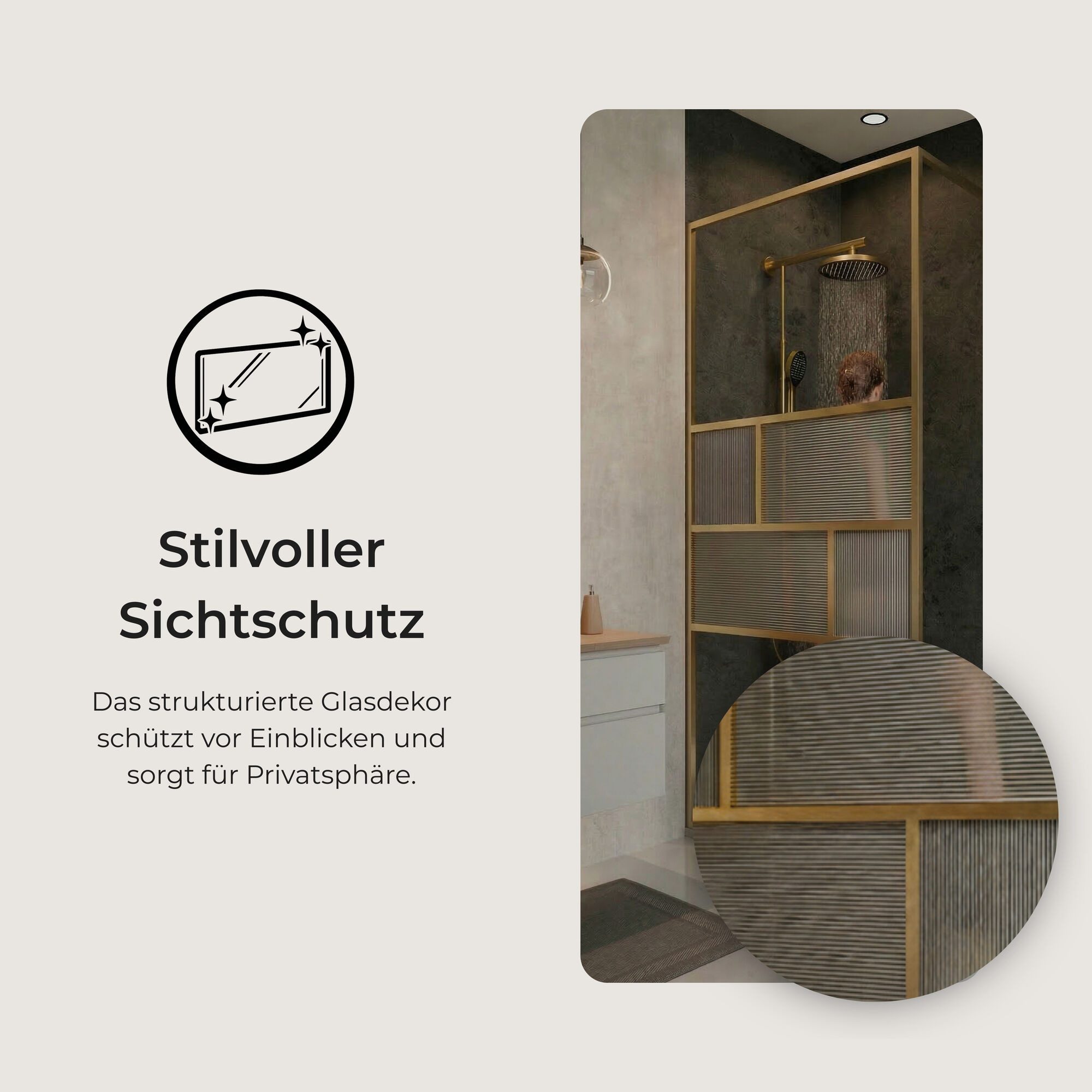 Schulte Duschwand Alexa Style Walk In 90-140x200 cm, Sicherheitsglas, (1 tlg), mit Riffelstruktur vollgerahmt Goldoptik – Bild 4 von 5