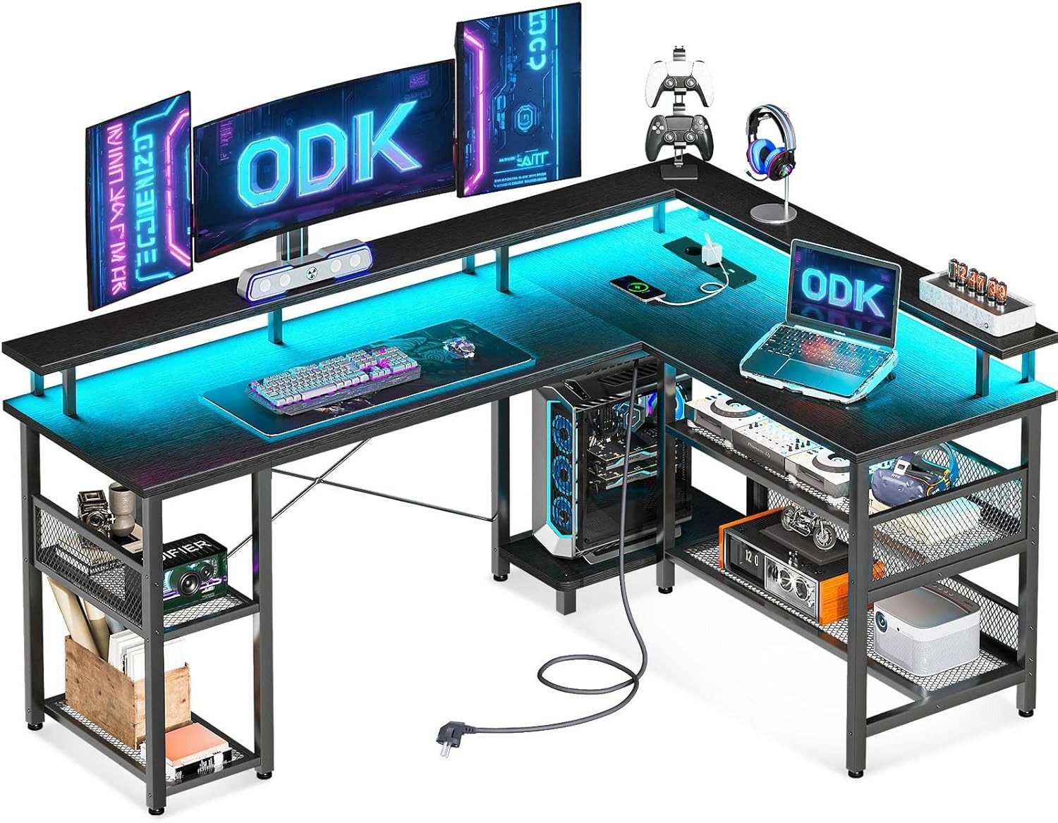 ODK Eckschreibtisch Groß mit Netzablage, Schwarz 168×120cm günstig online kaufen