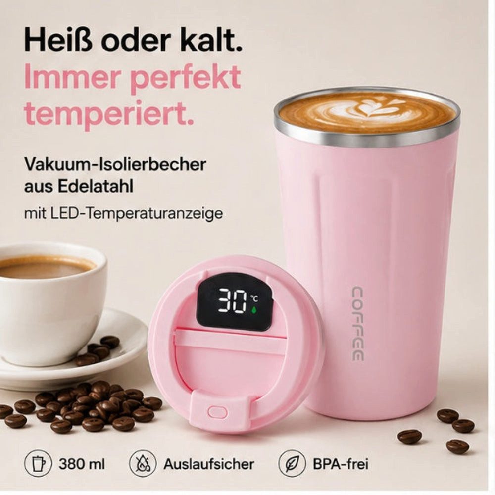 Zengi Thermobecher 380 ml Coffee to go Vakuum isoliert für Büro Auto Reisen unterwegs, 1-tlg., Edelstahl, LED-Temperaturanzeige, auslaufsicher, doppelwandig, BP – Bild 3 von 5