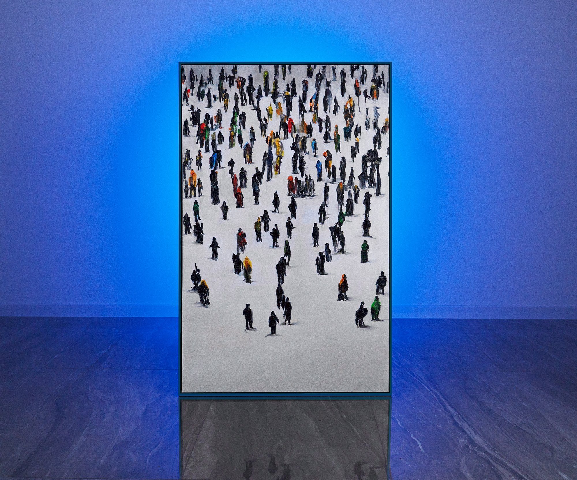 YS-Art in Rahmen Gemälde Mit Kollektive Bewegung, Blau Menschen