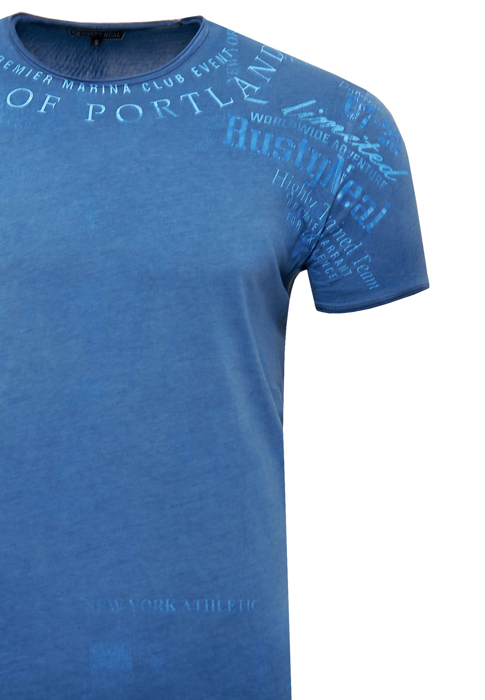 mit modernem Print Neal T-Shirt Rusty blau