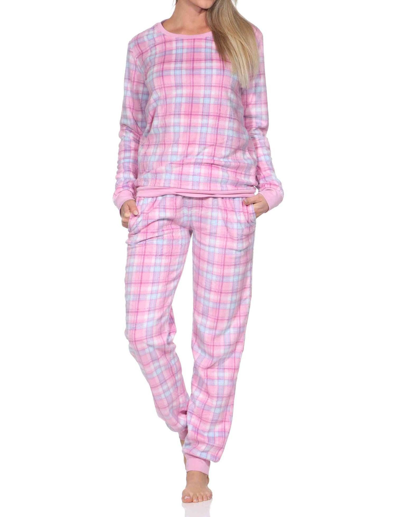 Normann Pyjama Normann Damen langarm Fleece Pyjama mit Bündchen in chilligen Look – Bild 2 von 4